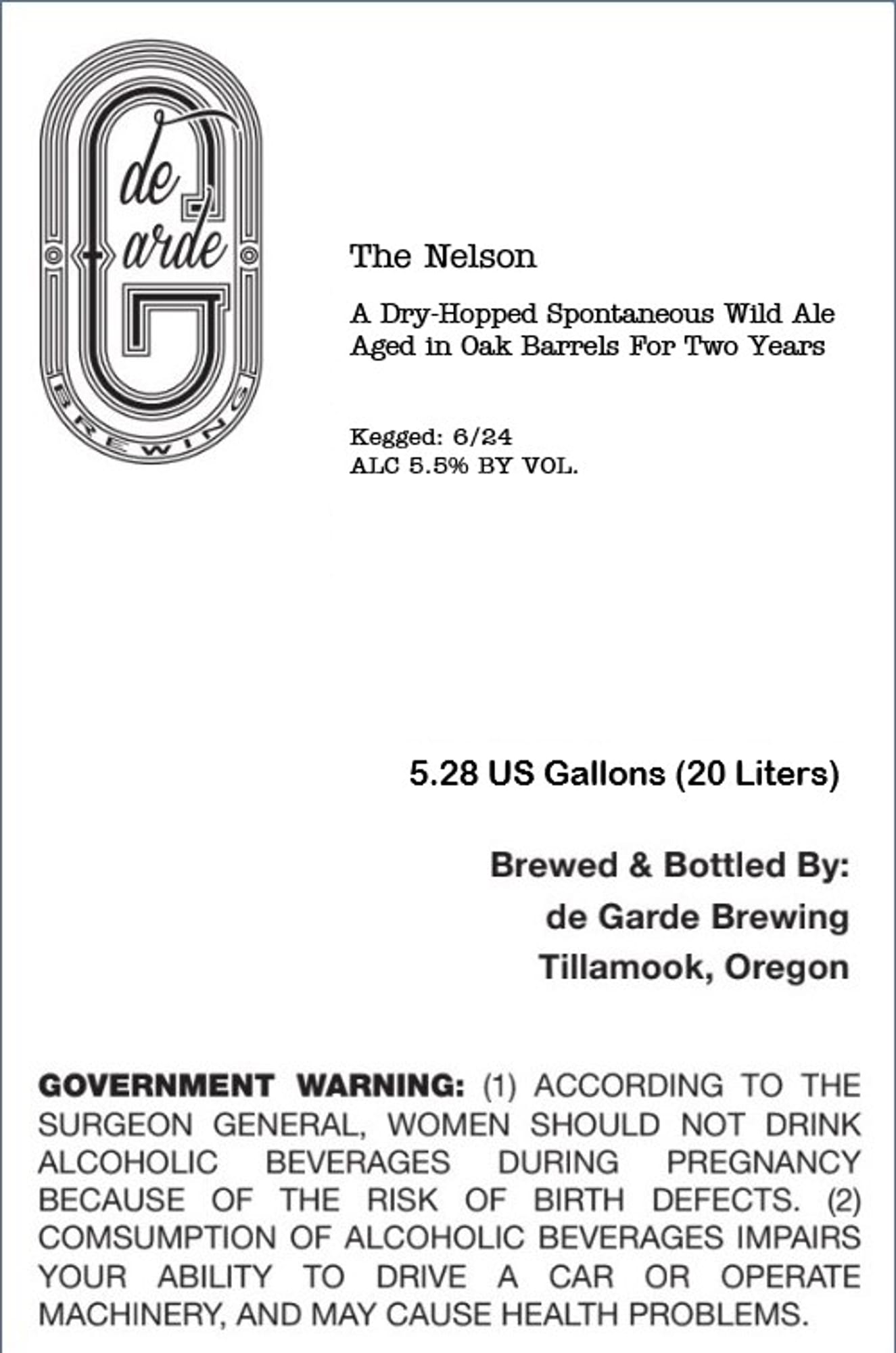 The Nelson by de Garde Brewing - beer label