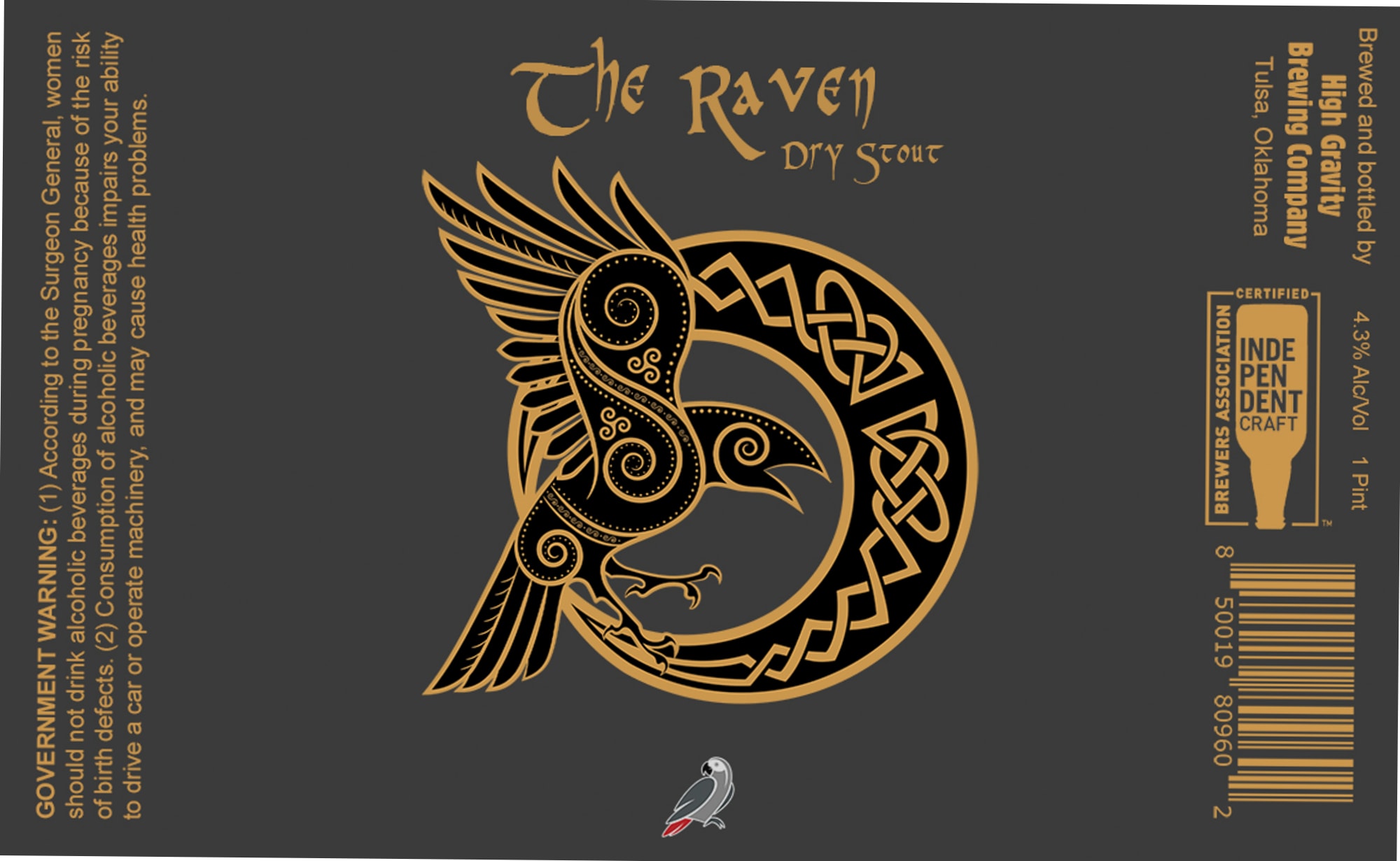 The Raven Dry Stout by Prairie Wolf Brewing Company - beer label
