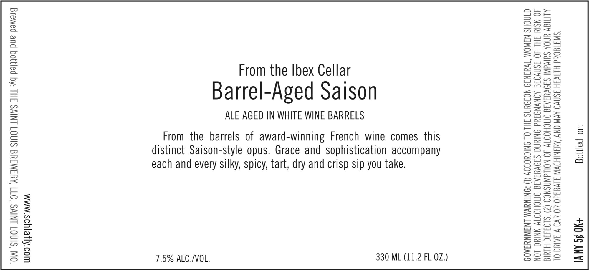 Barrel-Aged Saison by The Saint Louis Brewery - beer label