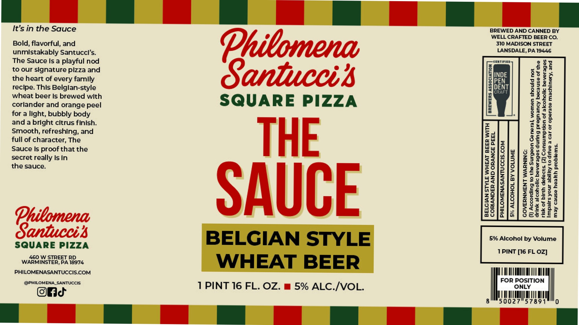 The Sauce by Philomena Santucci's - beer label