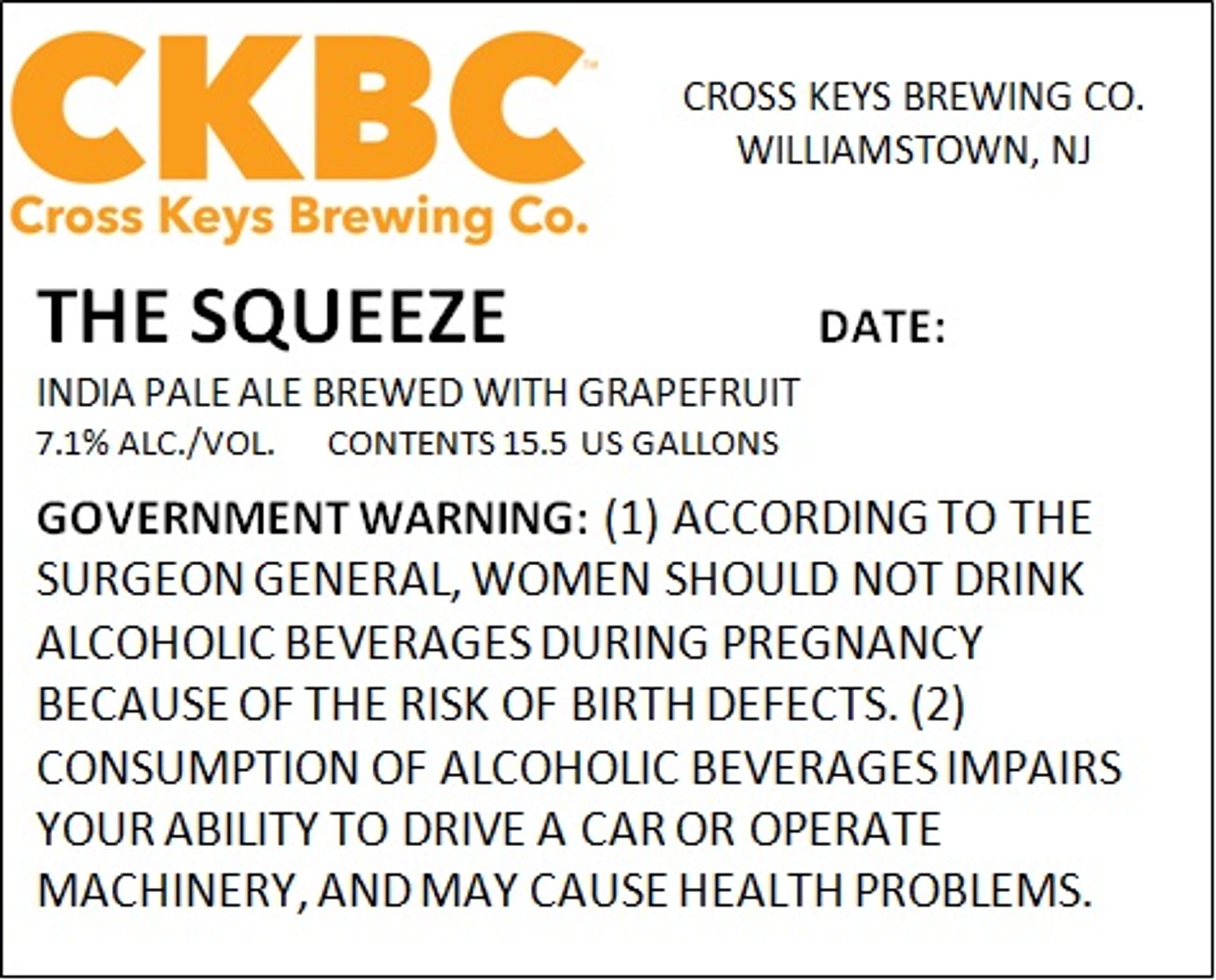The Squeeze by Cross Keys Brewing Co. - beer label
