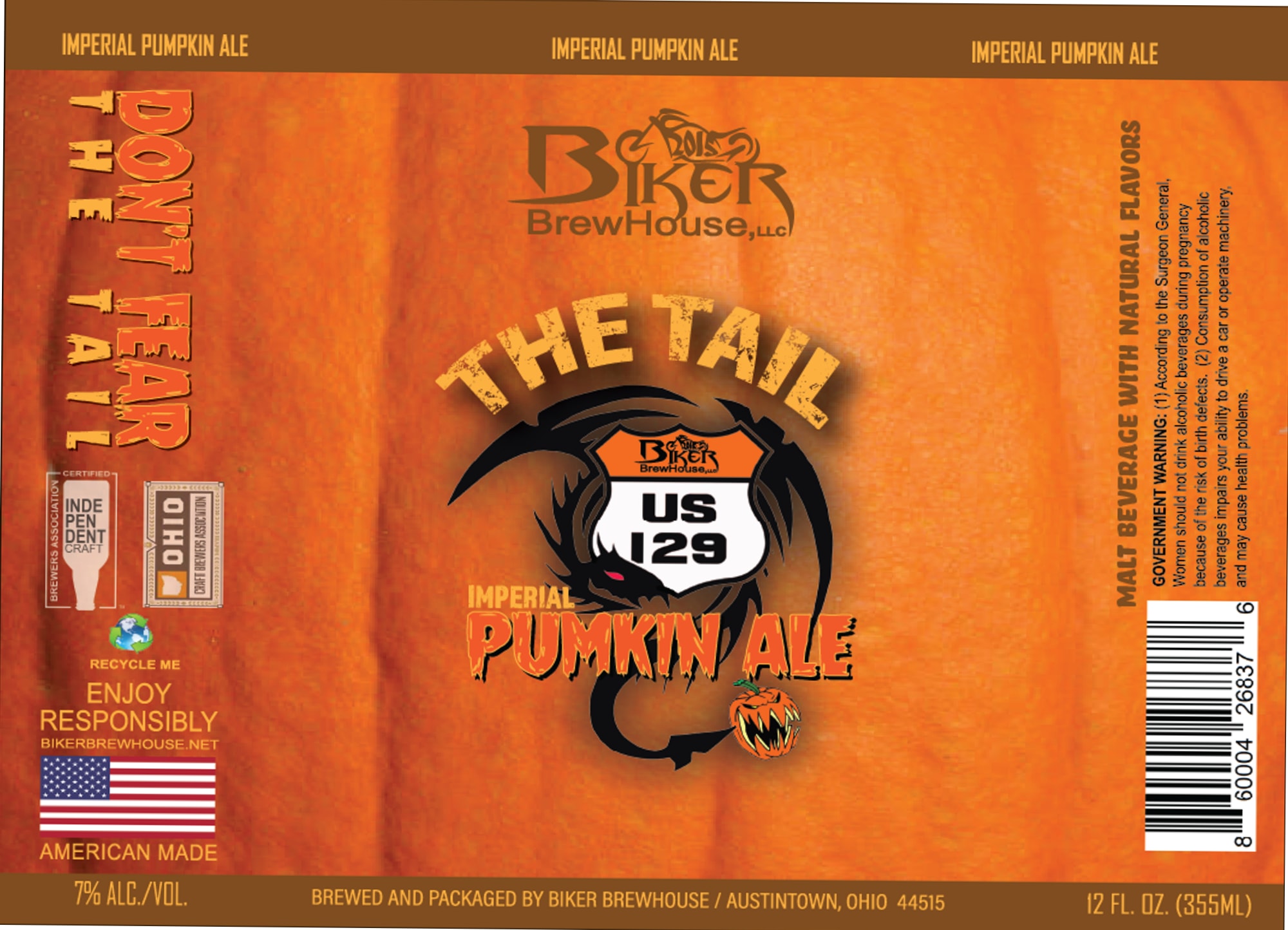 The Tail Imperial Pumpkin Ale by Biker BrewHouse - beer label