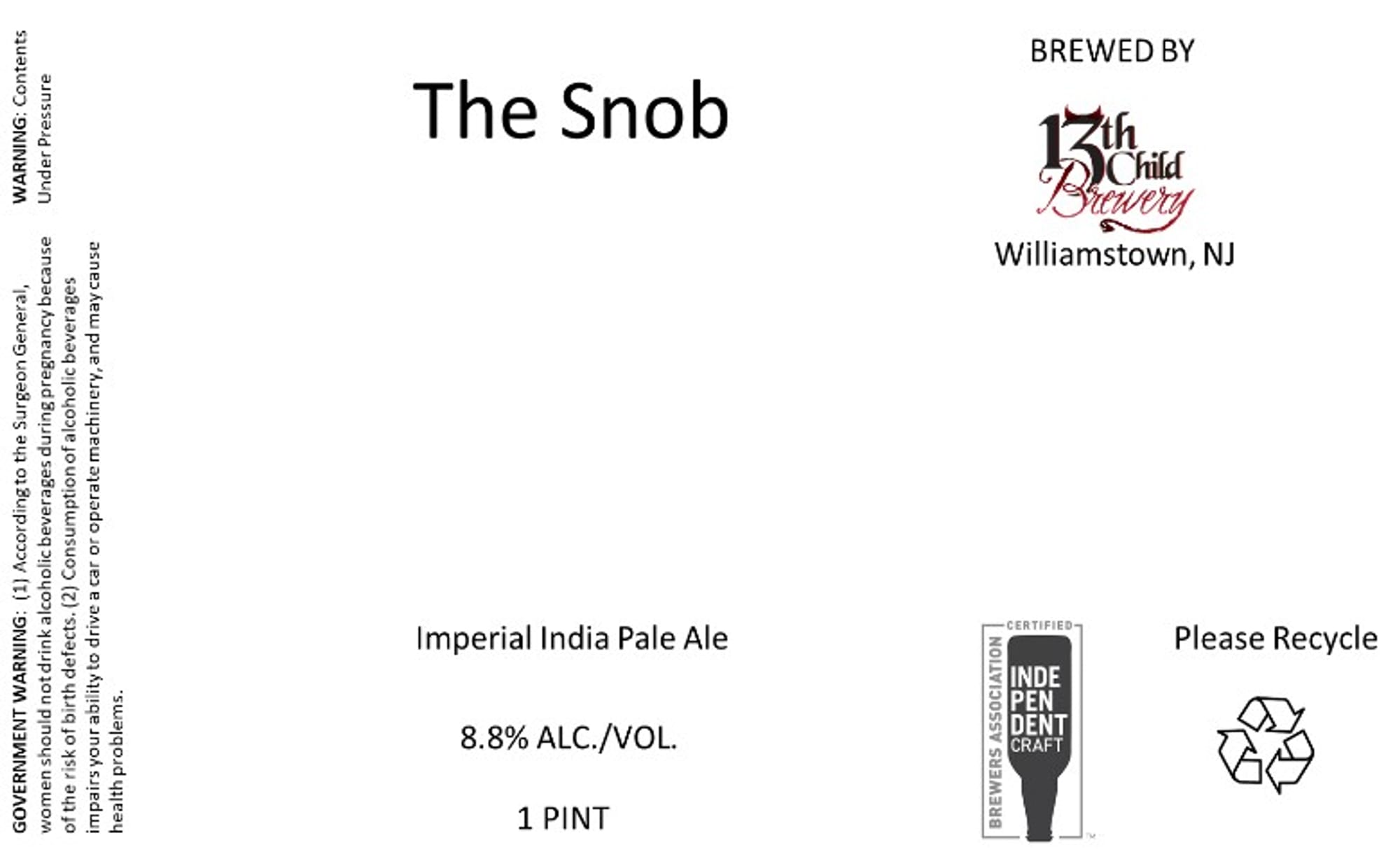 The Snob by 13th Child Brewery - beer label