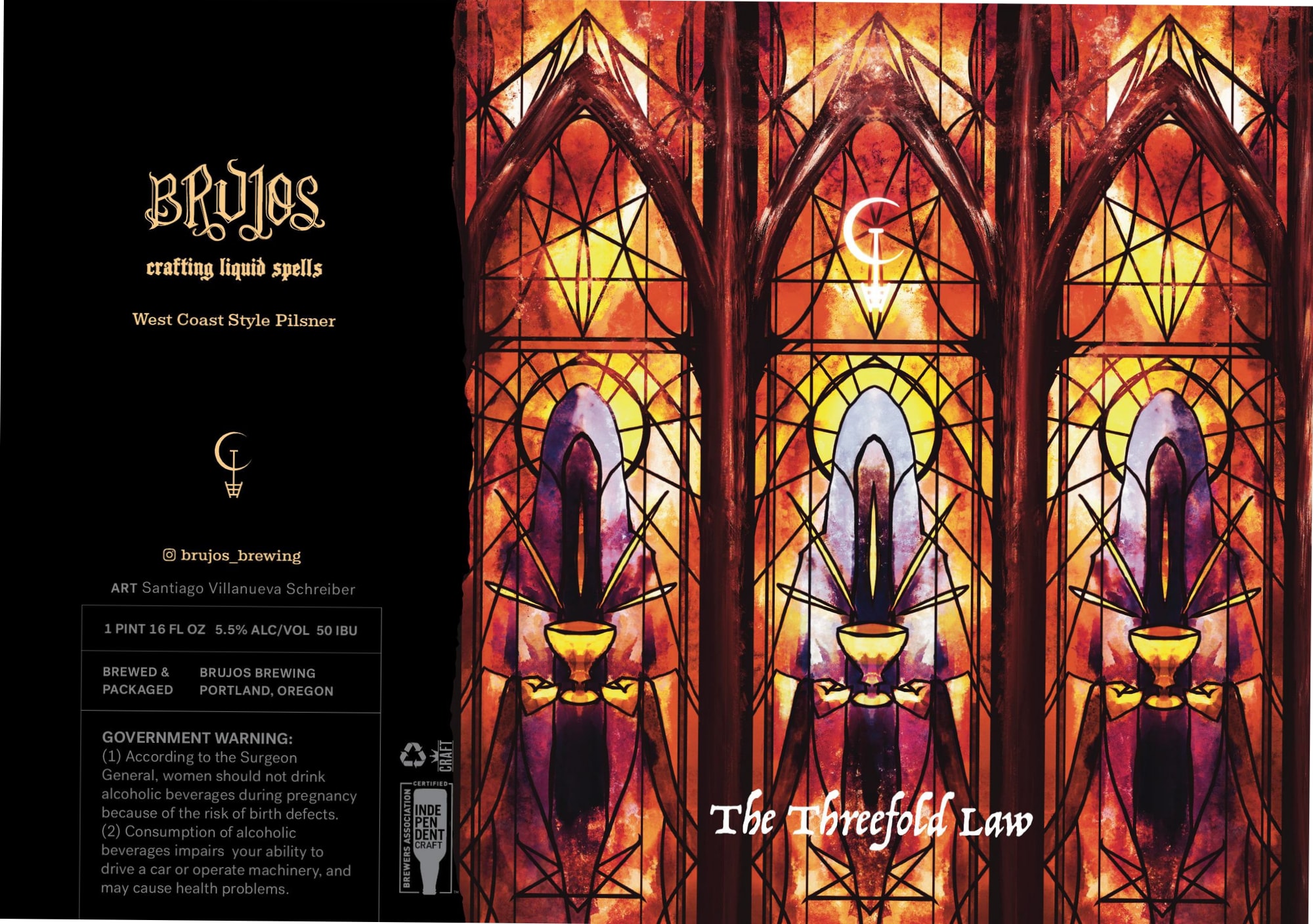 The Threefold Law by Brujos Brewing - beer label