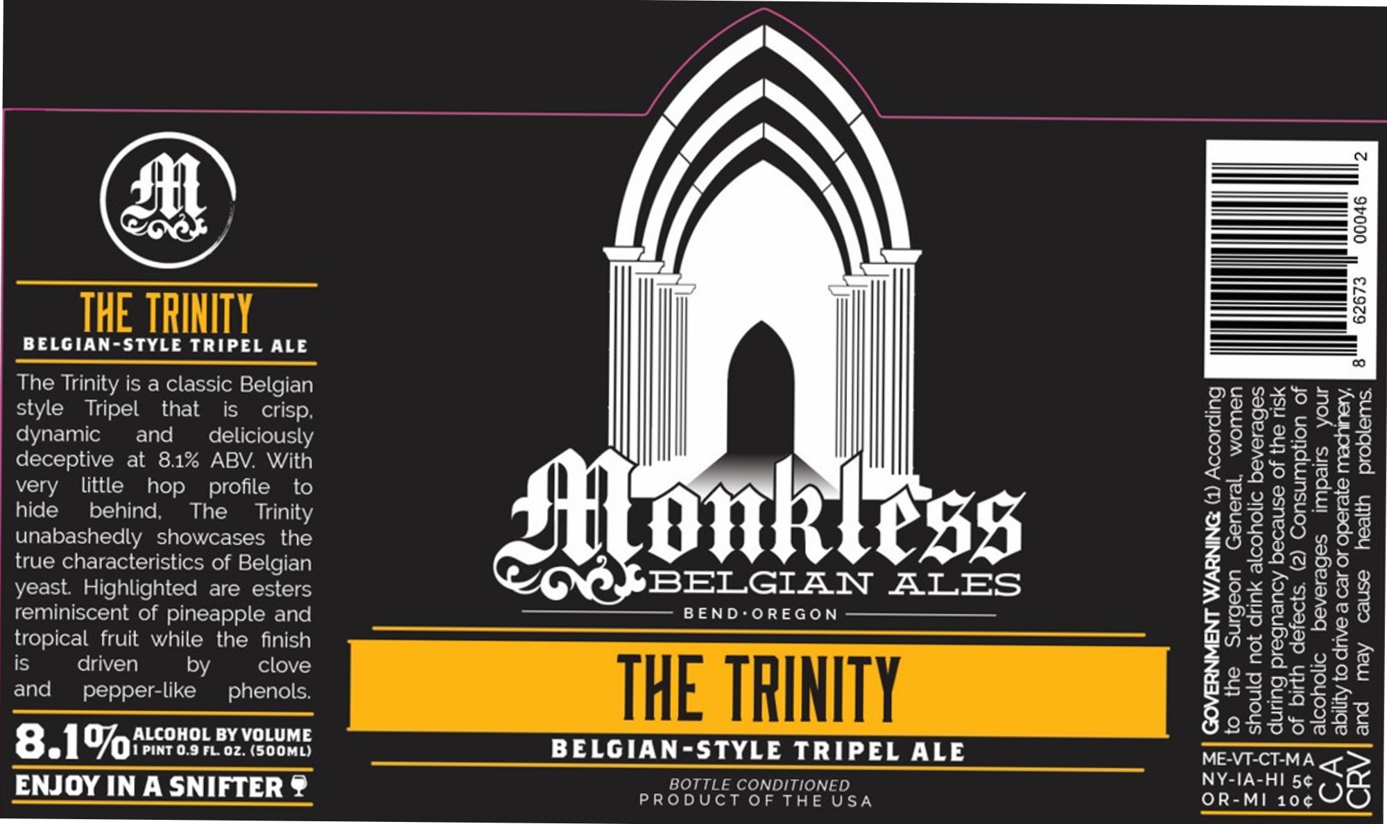 The Trinity by Monkless Brewing - beer label