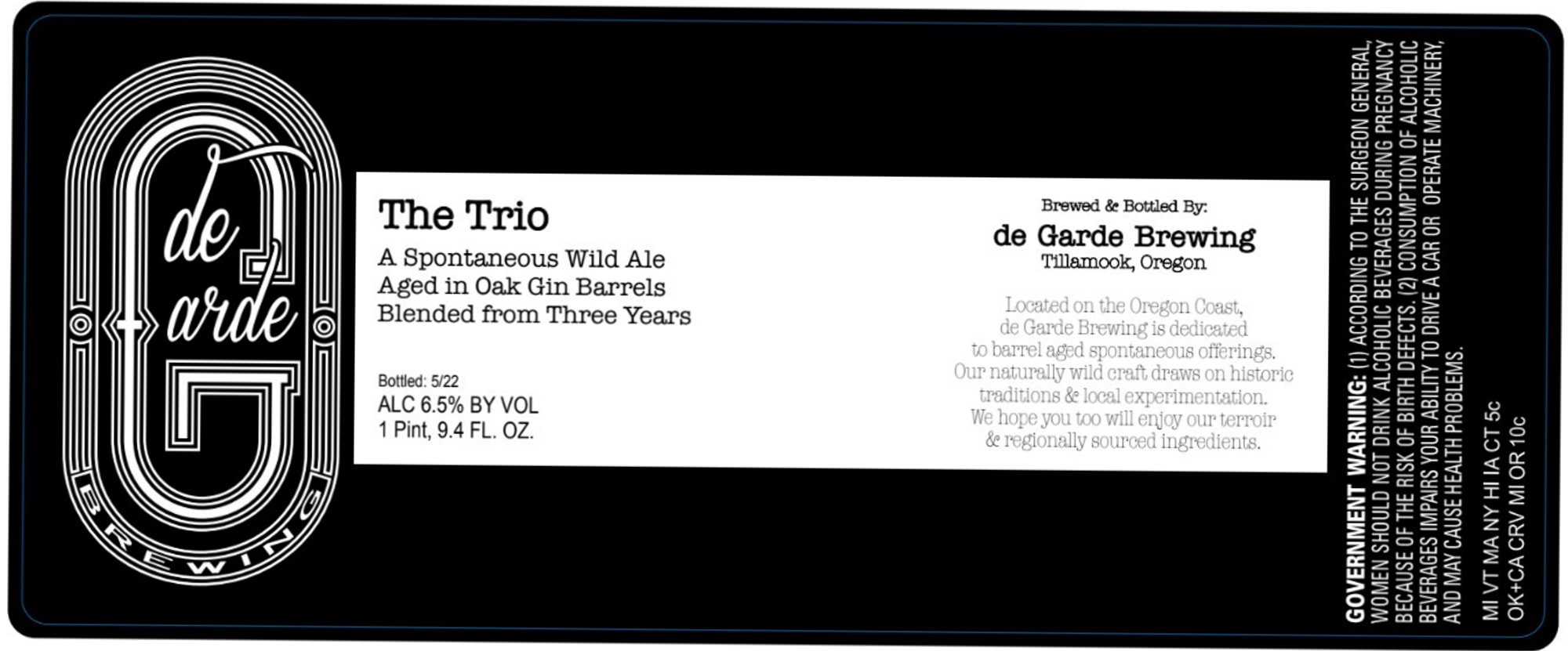 The Trio by de Garde Brewing - beer label