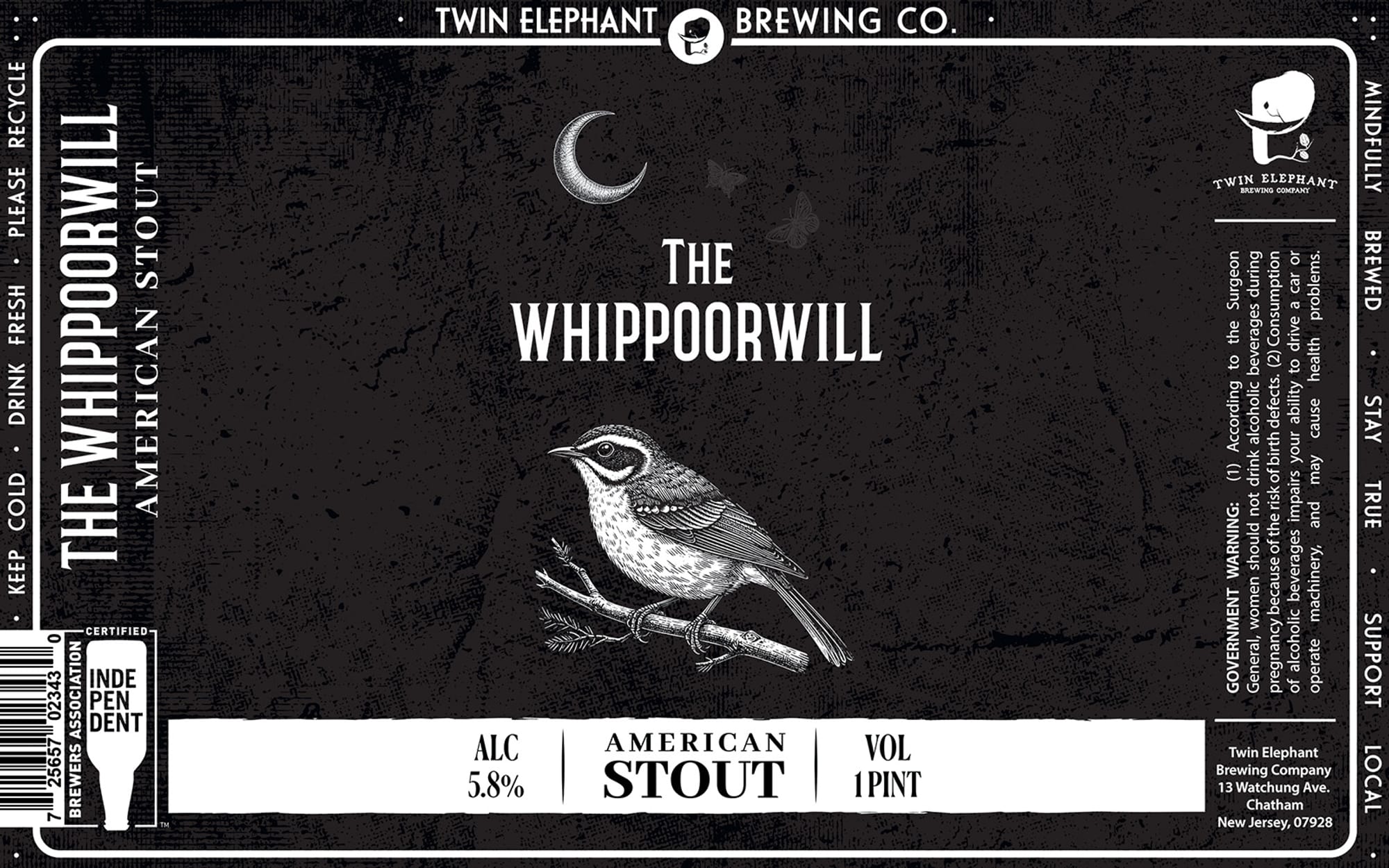 The Whippoorwill by Twin Elephant Brewing Co. - beer label
