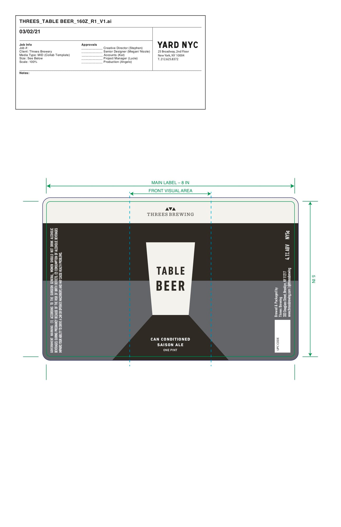 Table Beer by Three Brewing - beer label