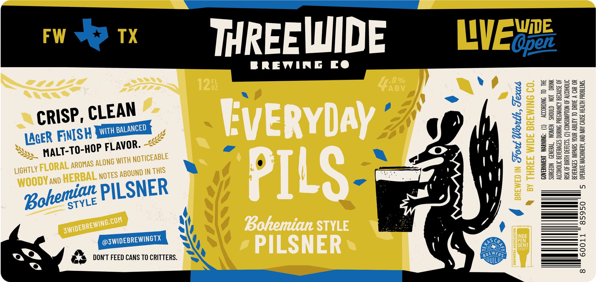 Everyday Pils by Three Wide Brewing Co. - beer label