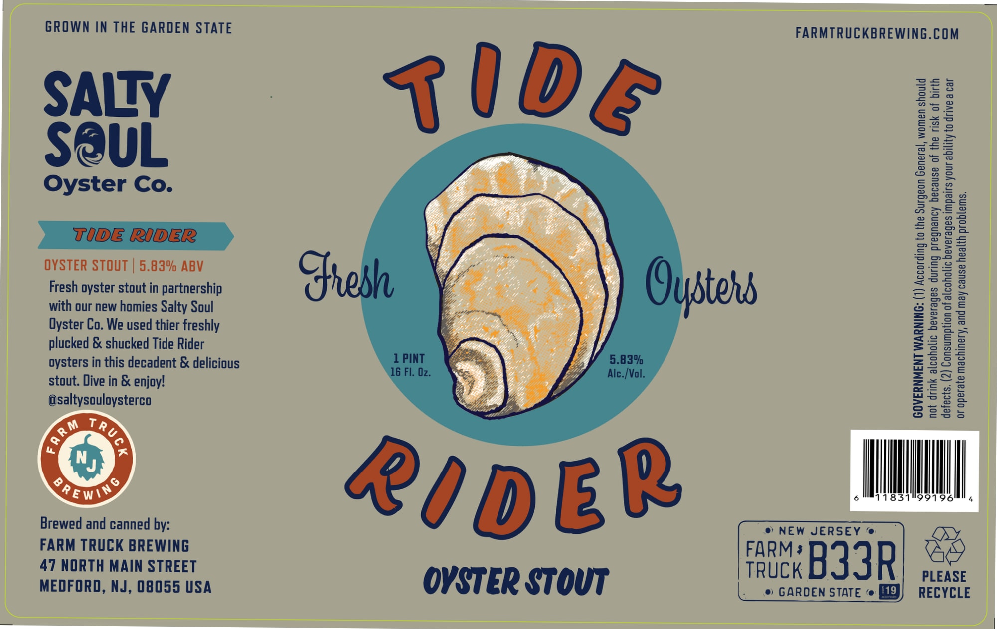 Tide Rider Oyster Stout by Farm Truck Brewing - beer label
