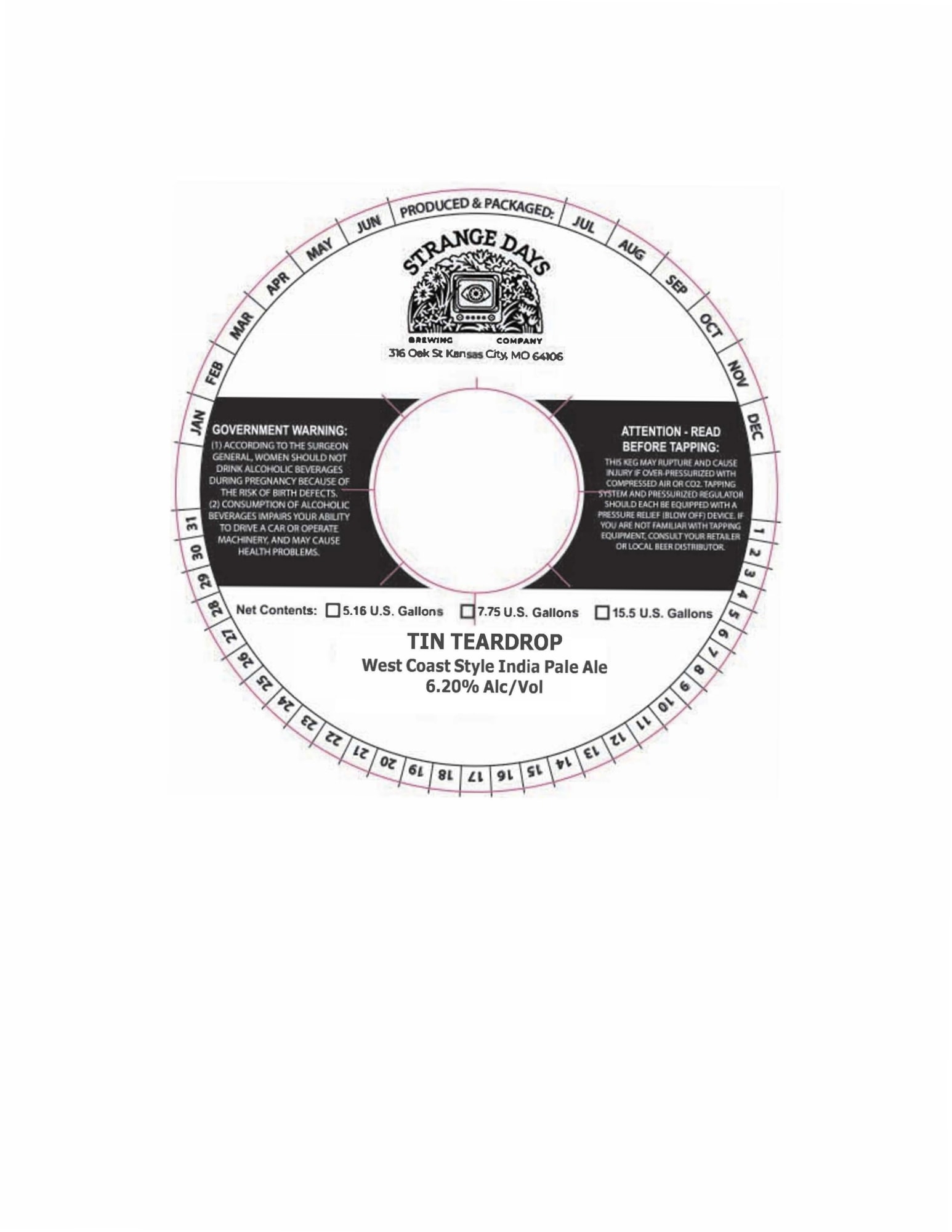 Tin Teardrop by Strange Days Brewing Company - beer label