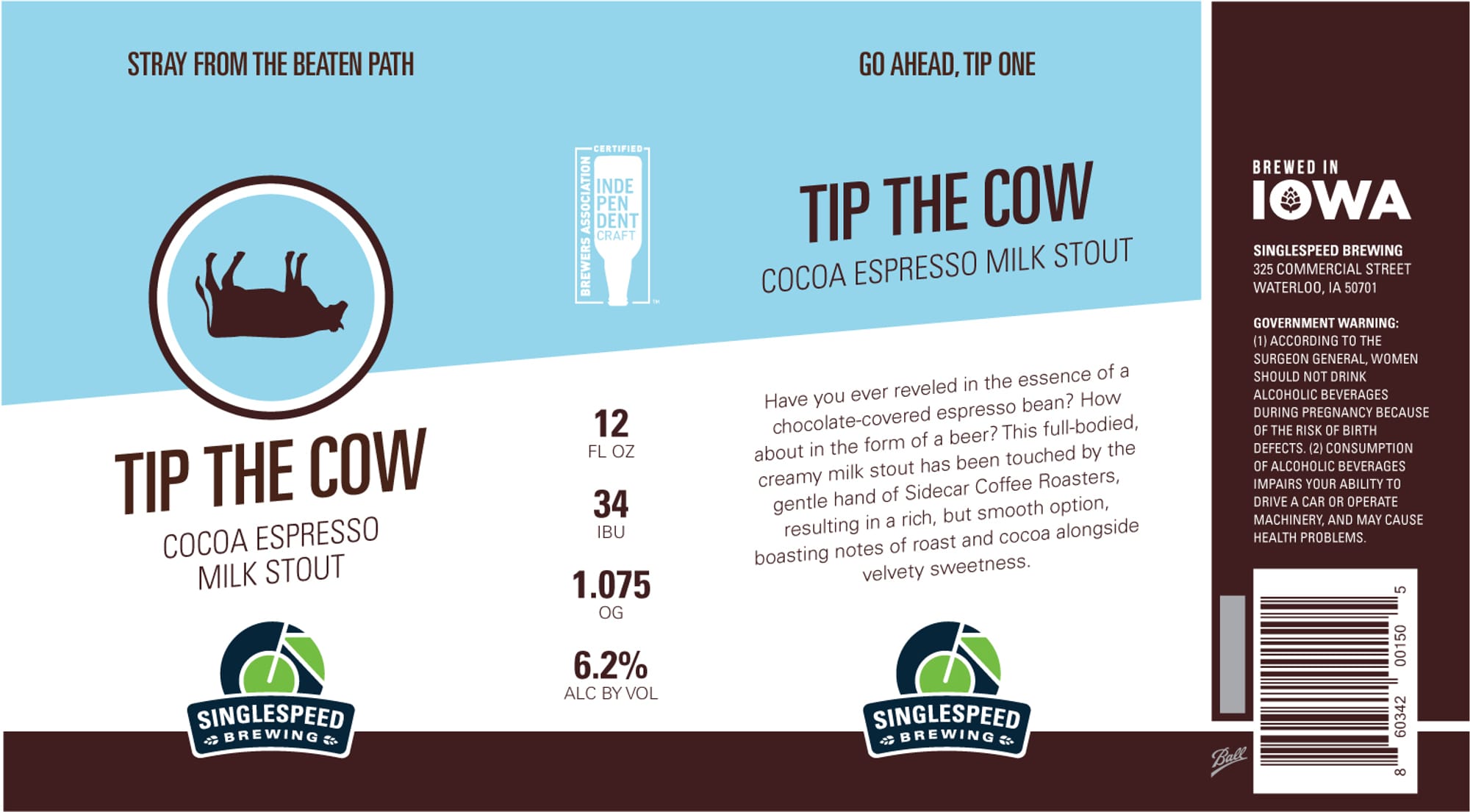 Tip the Cow by SingleSpeed Brewing - beer label