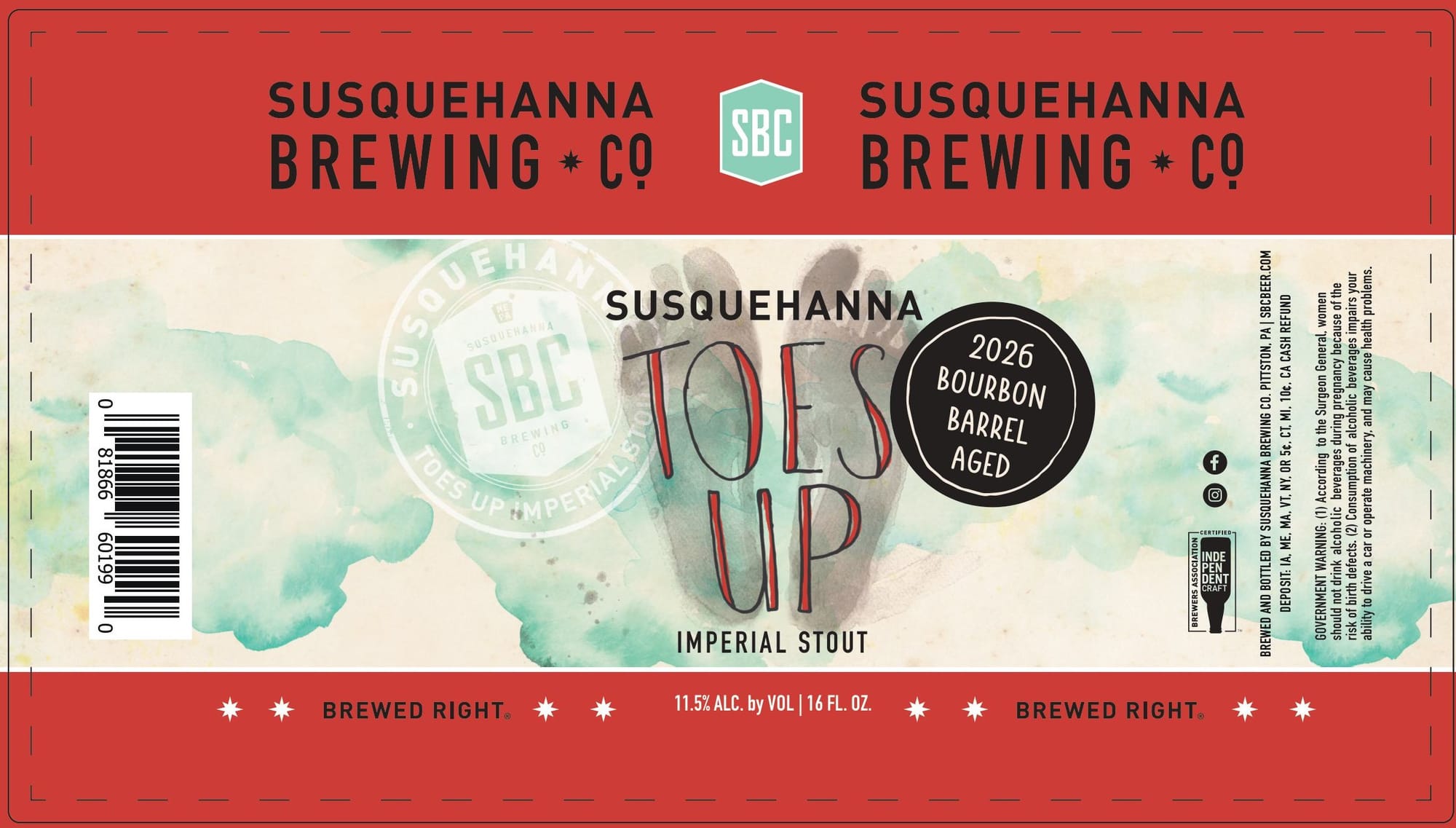 Toes Up by Susquehanna Brewing Co. - beer label