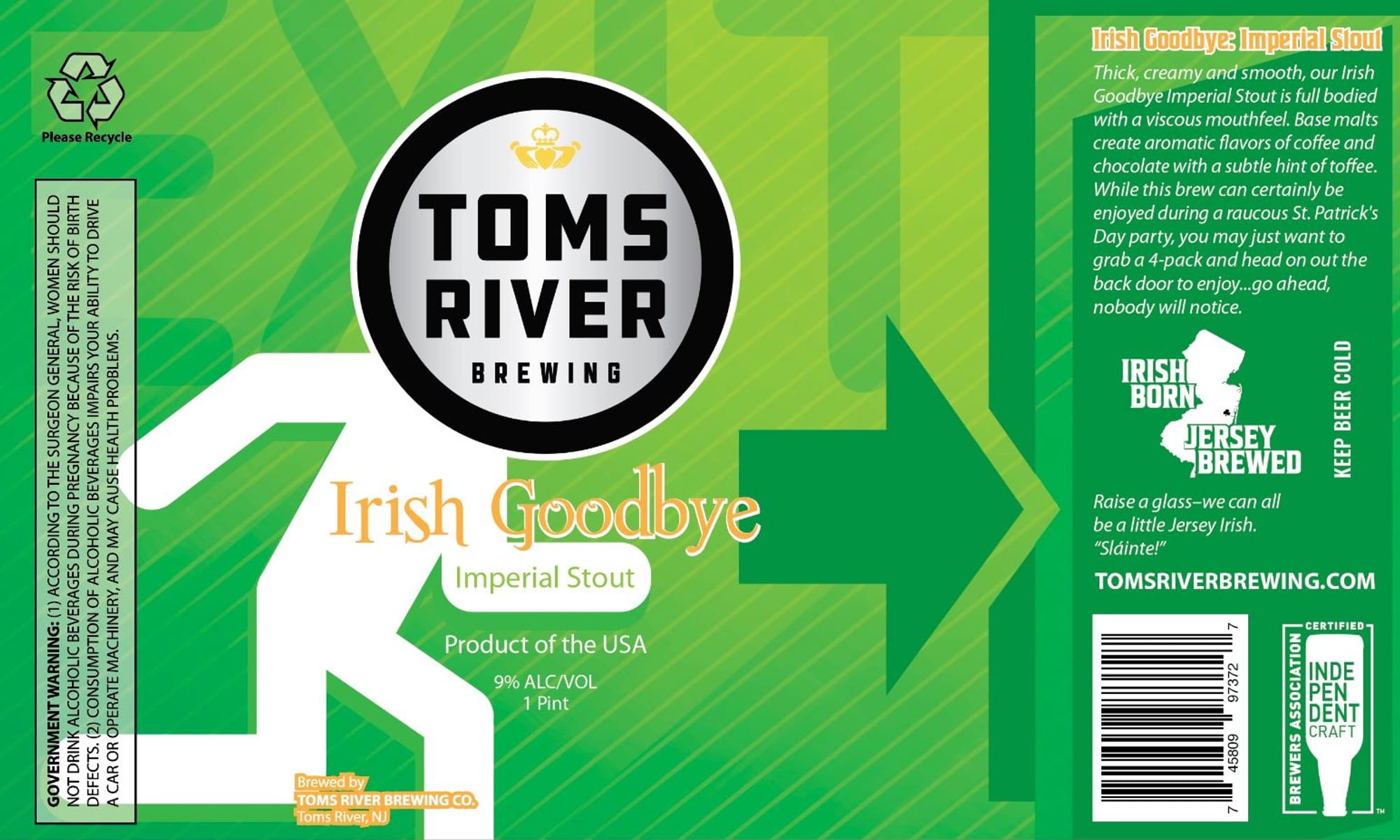 Irish Goodbye by Toms River Brewing - beer label