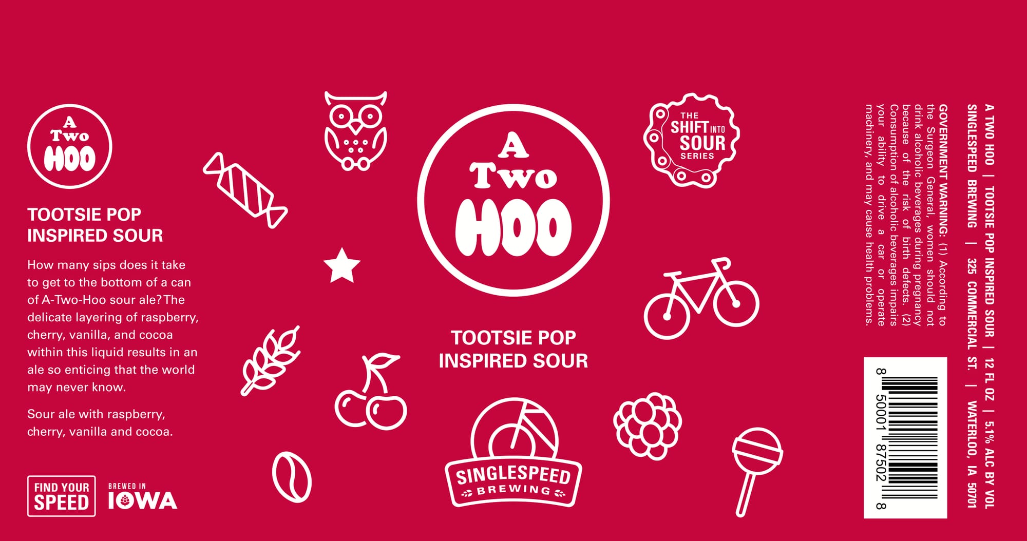 Tootsie Pop Inspired Sour by Singlespeed Brewing - beer label