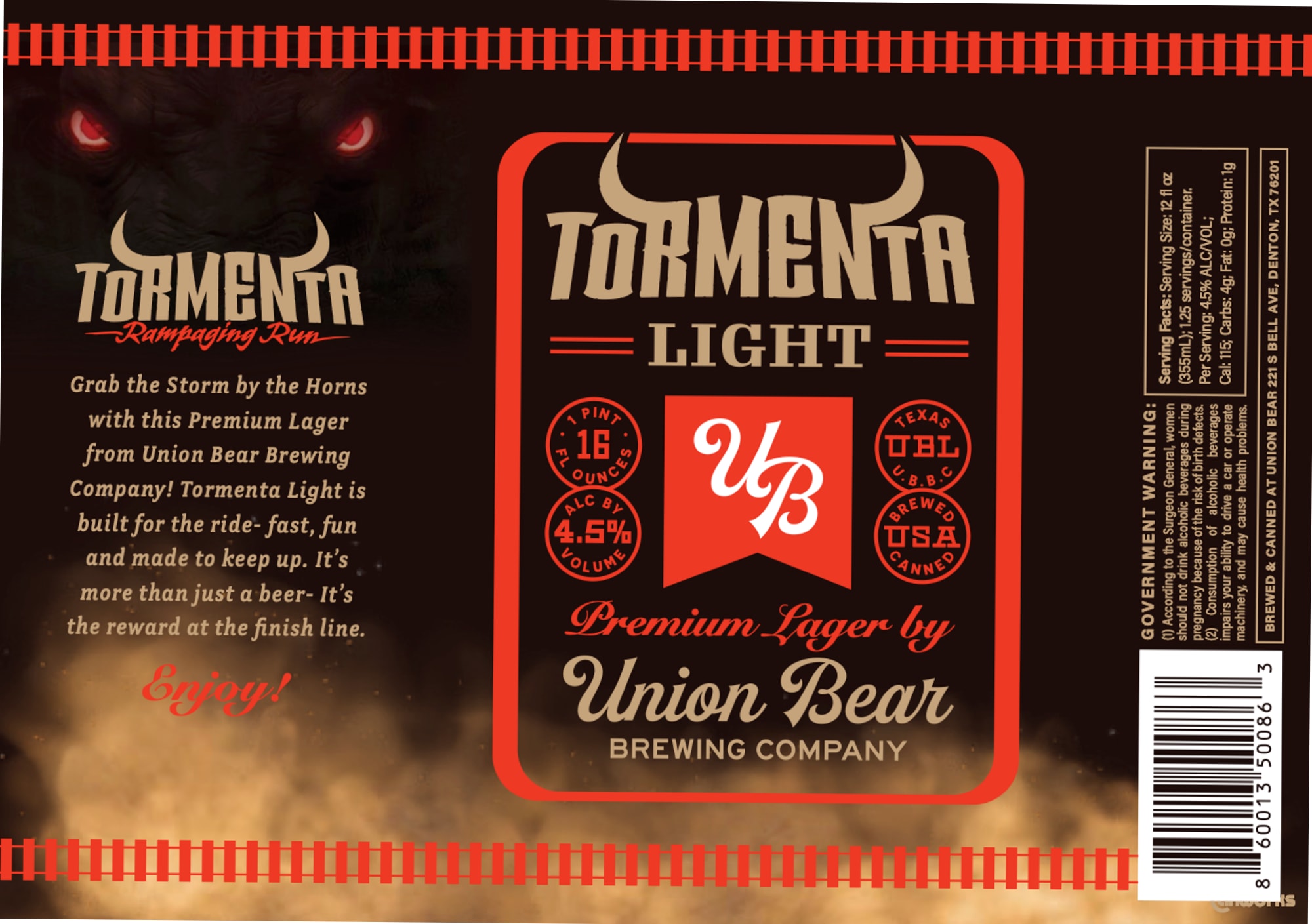 Tormenta Light by Union Bear Brewing Company - beer label