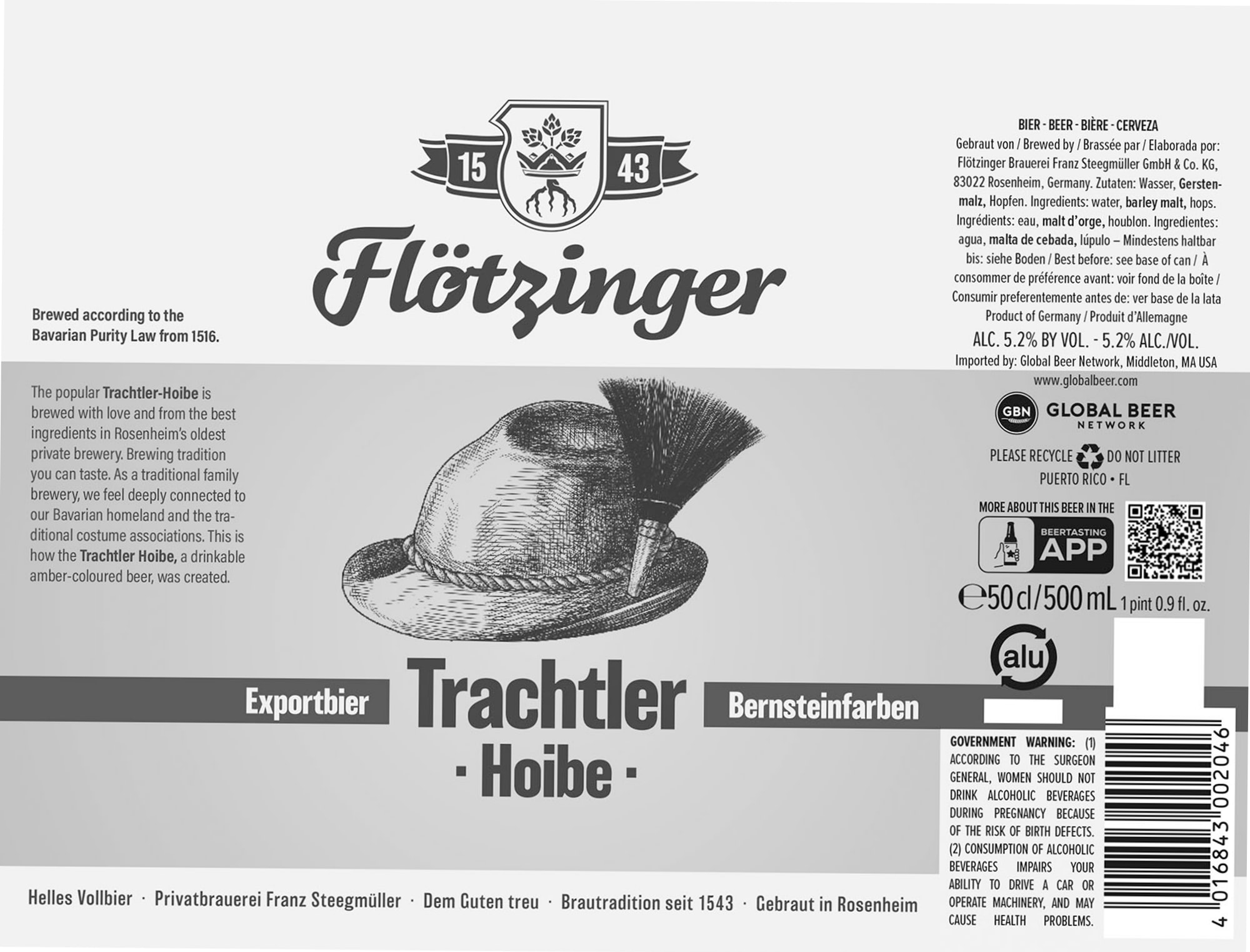 Trachtler-Hoibe by Flötzinger Brauerei Franz Steegmüller - beer label