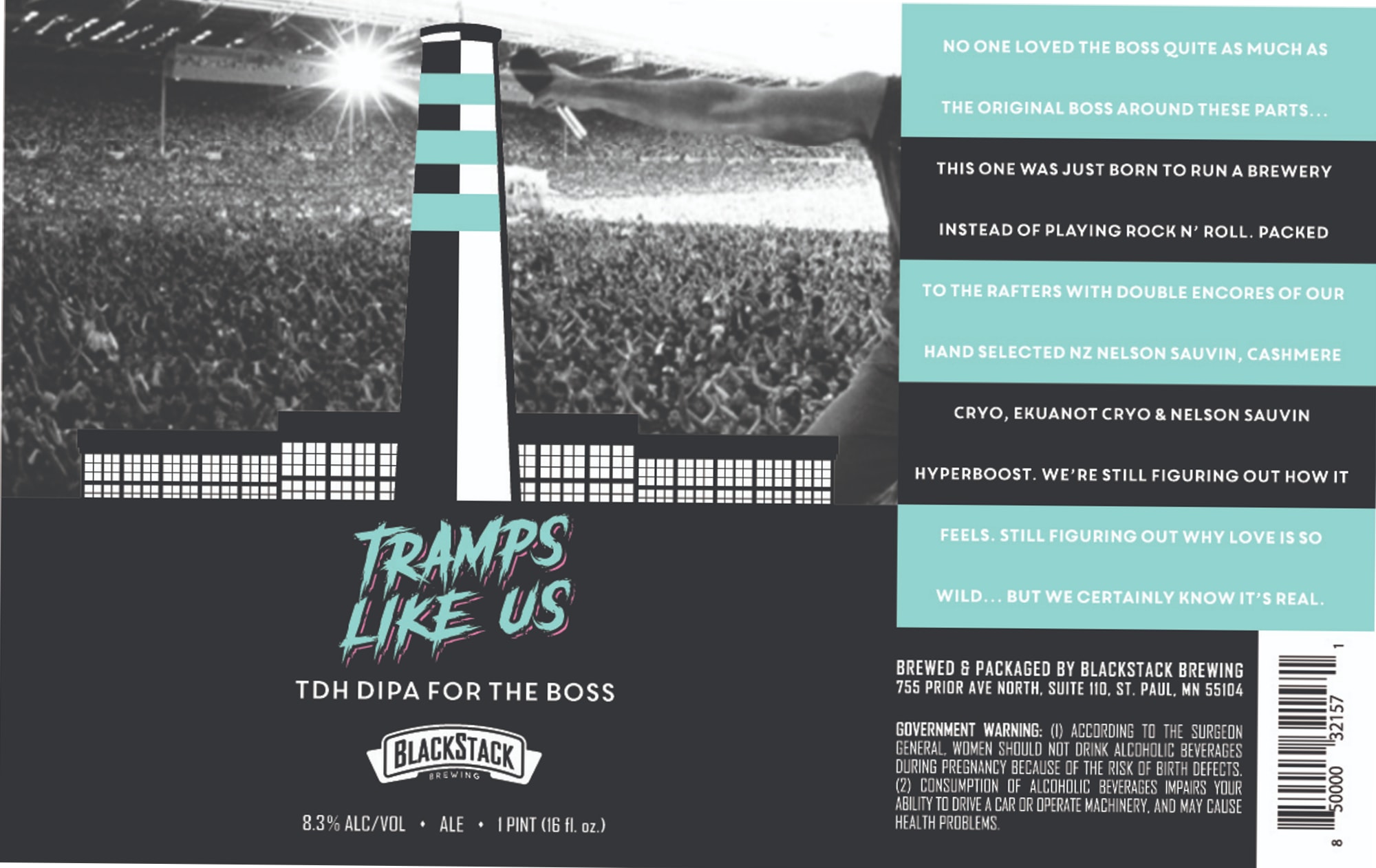 Tramps Like Us TDH DIPA for the Boss by Blackstack Brewing - beer label