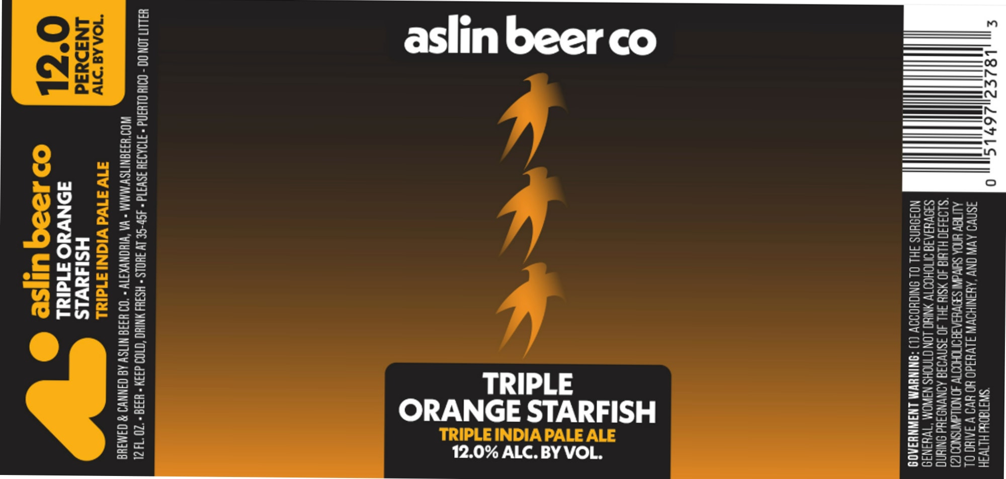 Triple Orange Starfish by Aslin Beer Co. - beer label