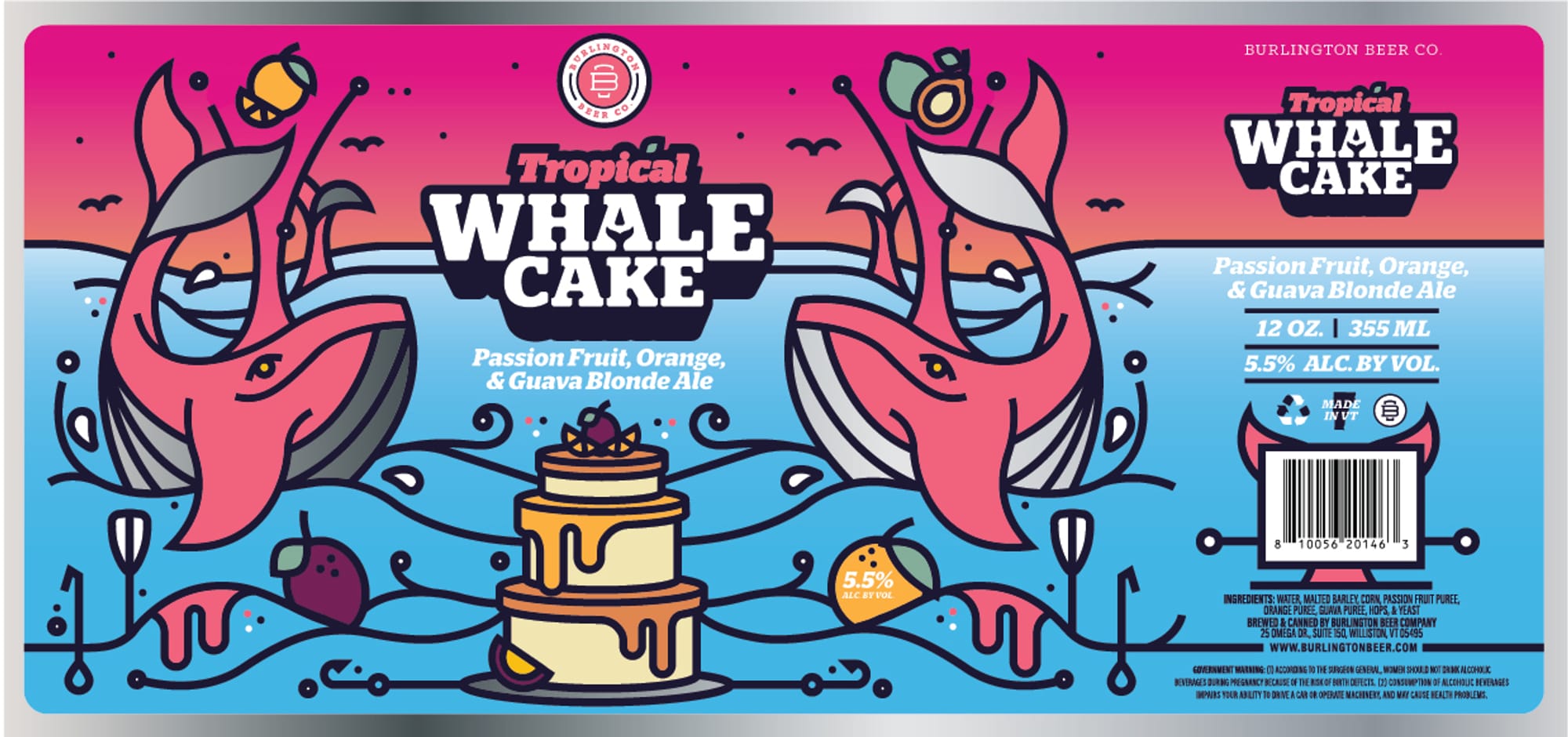 Tropical Whale Cake by Burlington Beer Co. - beer label
