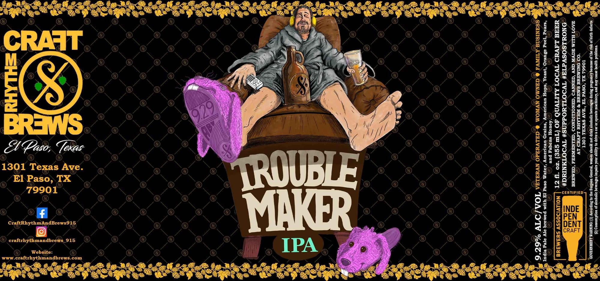 Trouble Maker IPA by Craft Rhythm Brews - beer label
