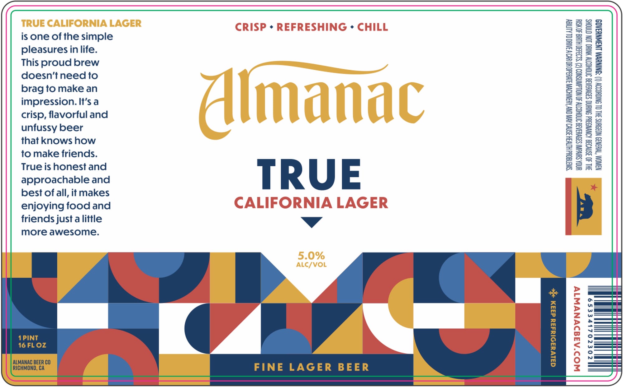 True California Lager by Almanac Beer Co. - beer label