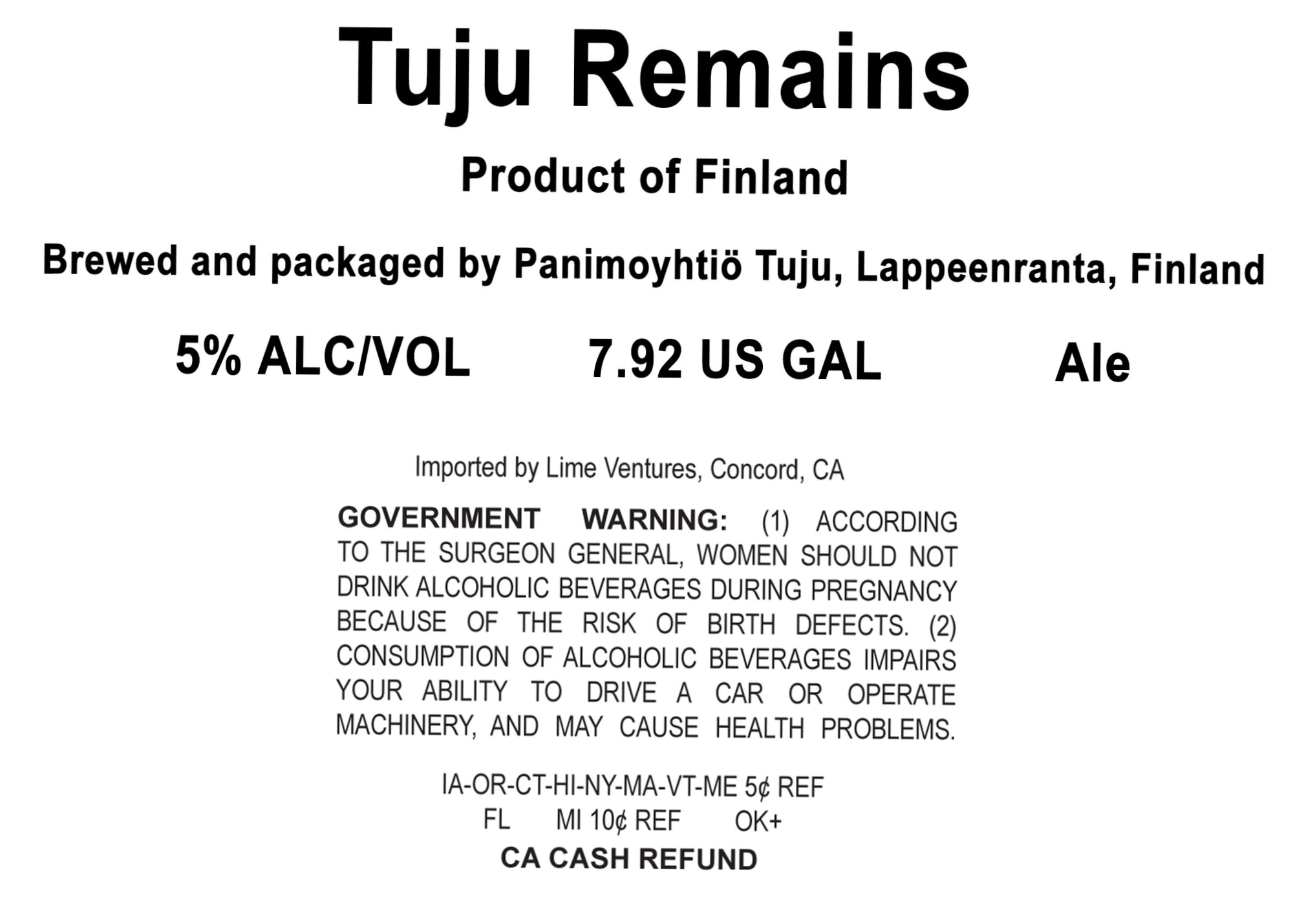 Tuju Remains by Panimoyhtiö Tuju - beer label
