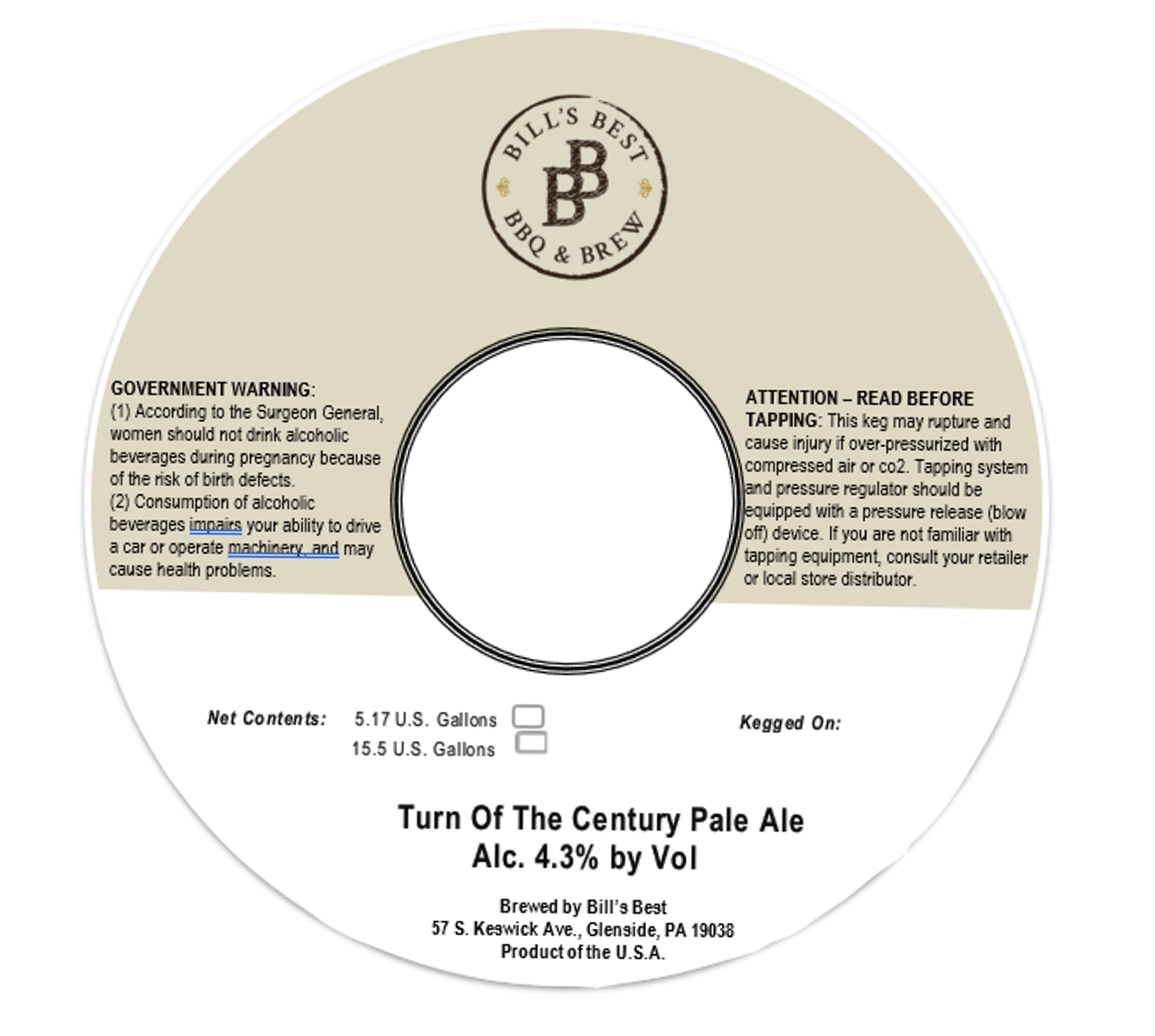 Turn of the Century Pale Ale by Bill’s Best - beer label
