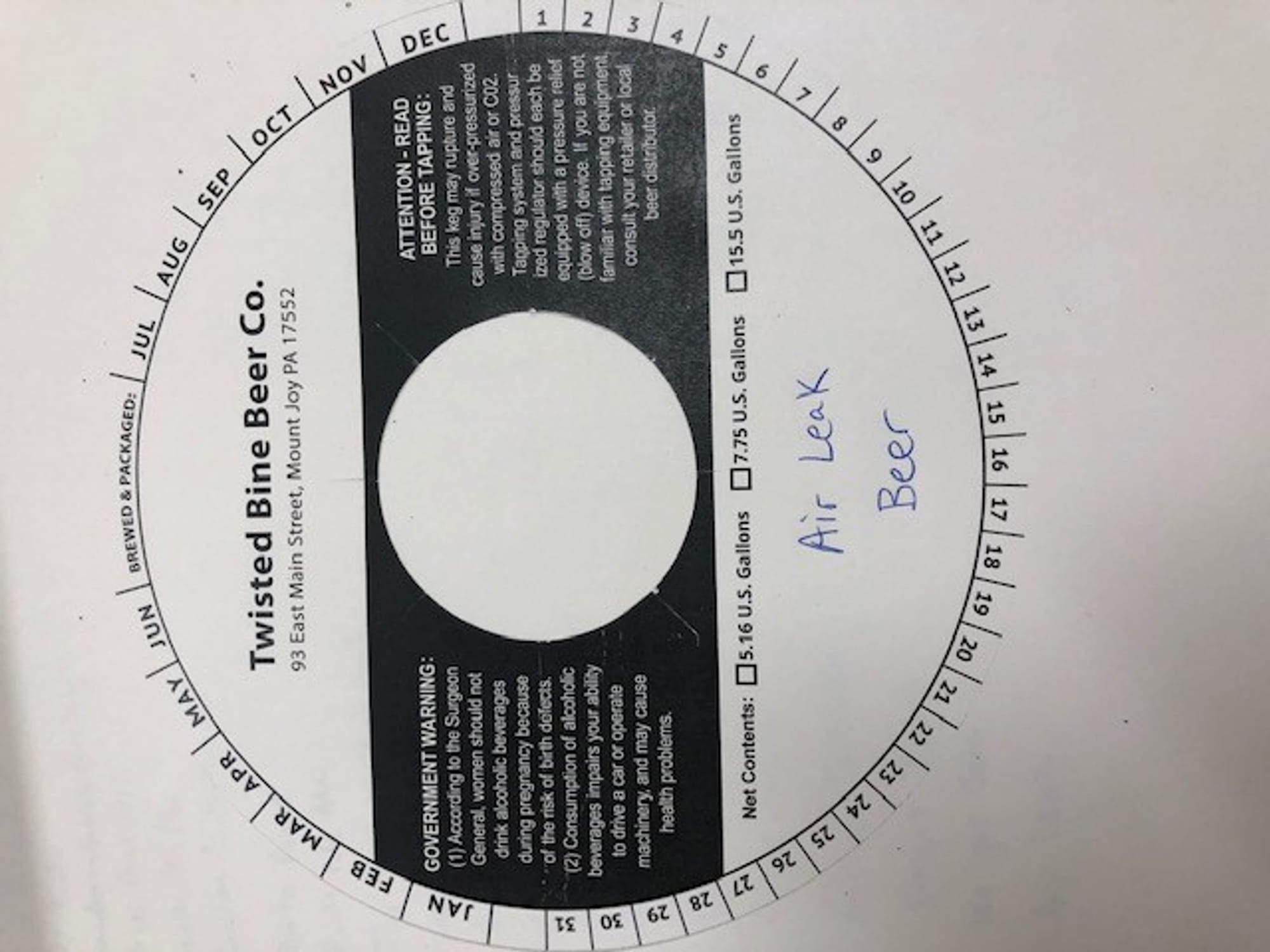 Air Leak by Twisted Bine Beer Co. - beer label