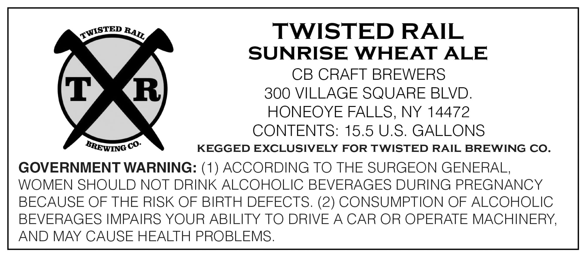 Sunrise Wheat Ale by Twisted Rail Brewing Co. - beer label