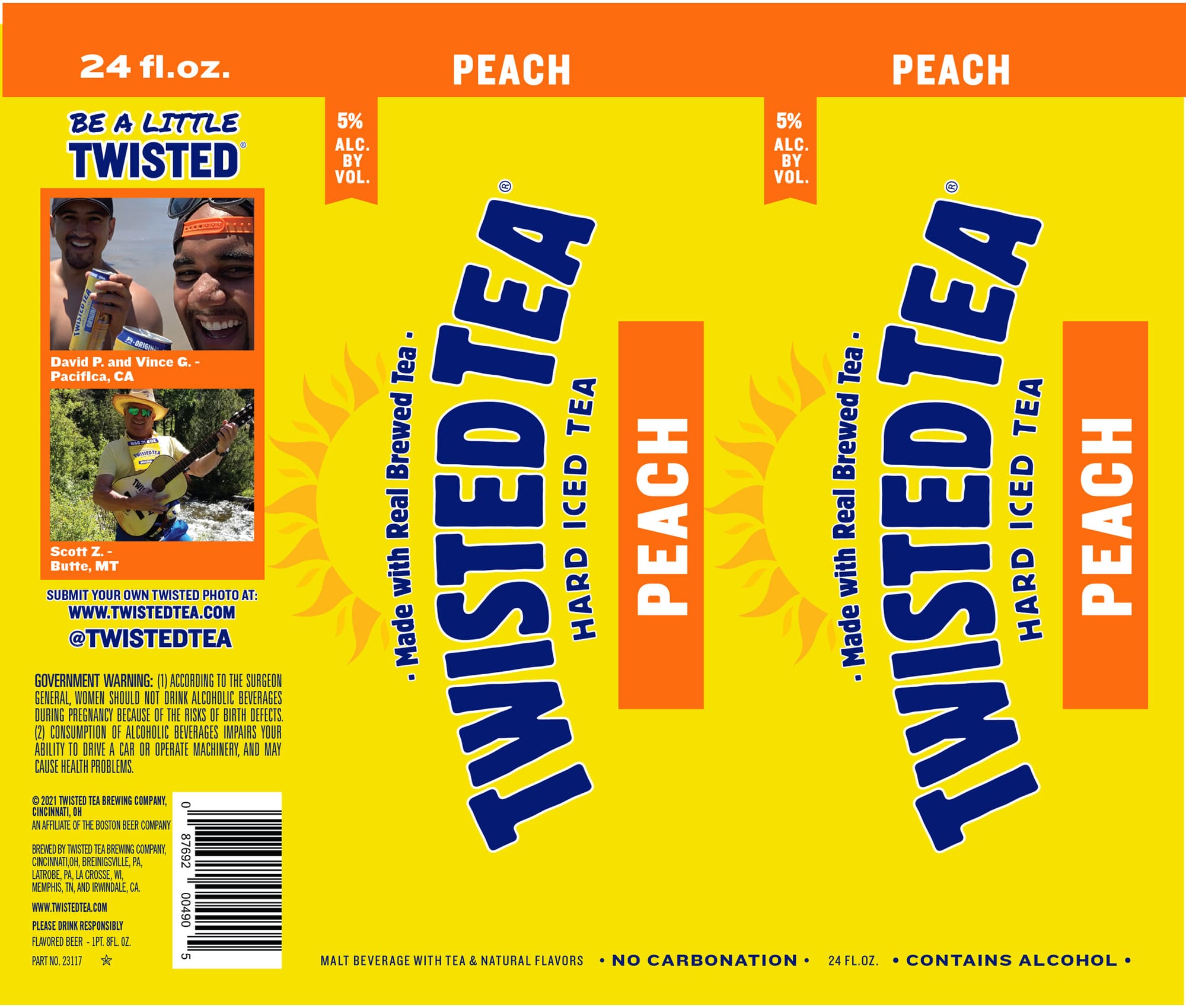 Twisted Tea Peach Hard Iced Tea by Boston Beer Company - beer label