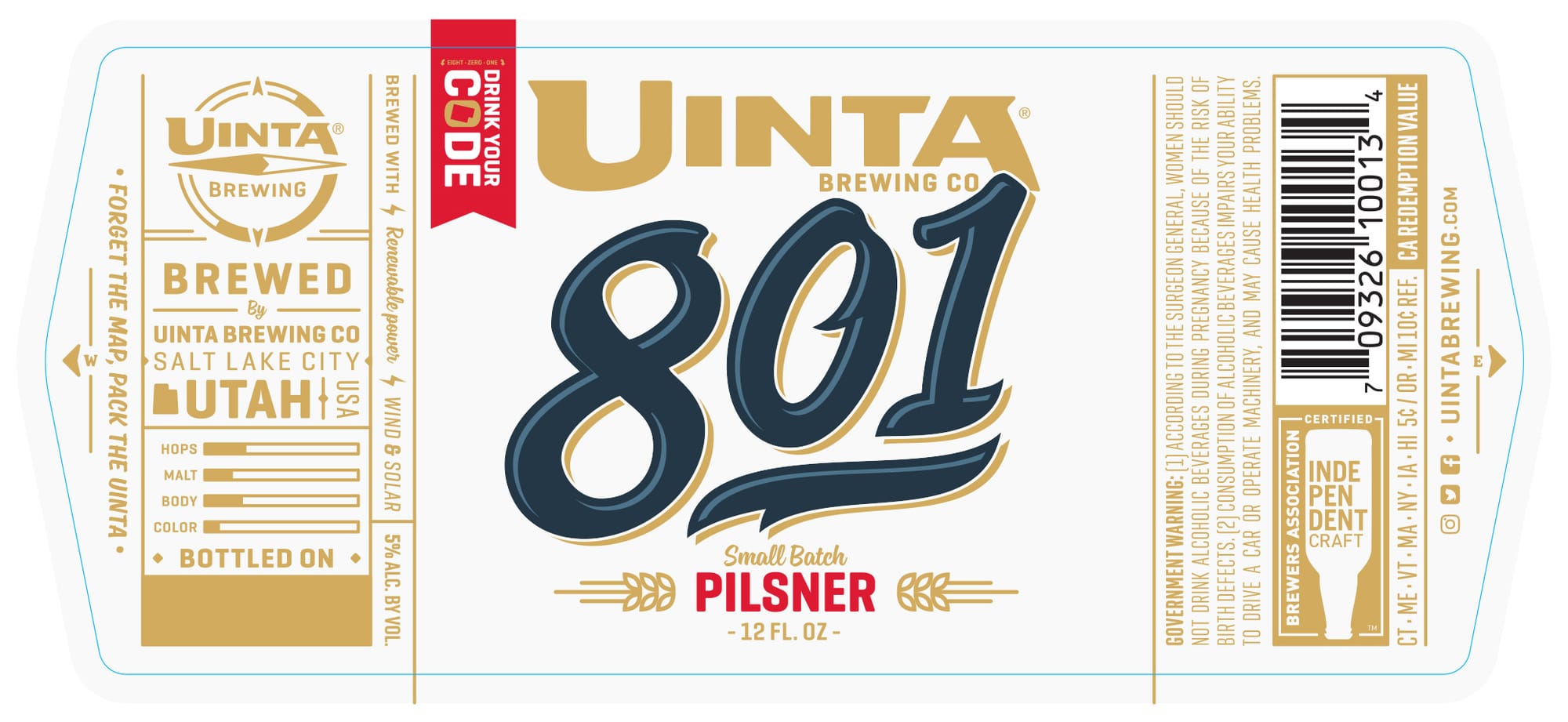 801 Pilsner by Uinta Brewing Co. - beer label