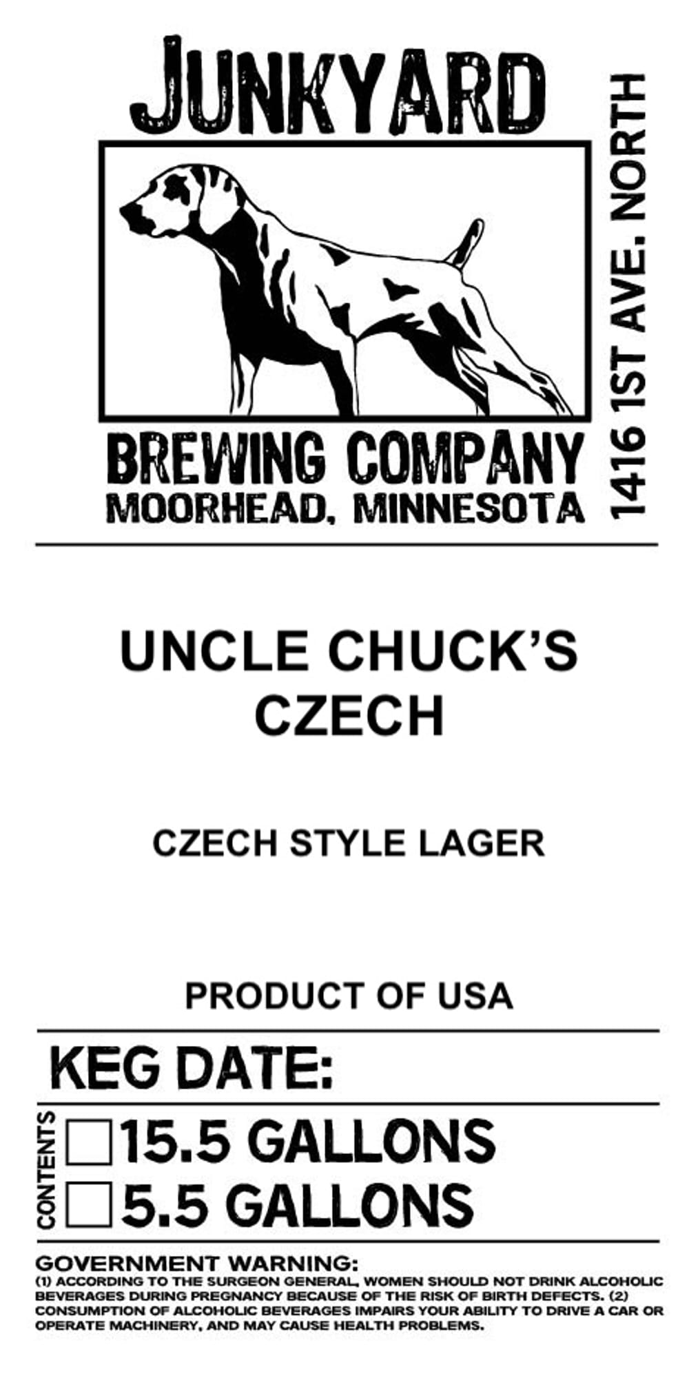 Uncle Chuck’s Czech by Junkyard Brewing Company - beer label