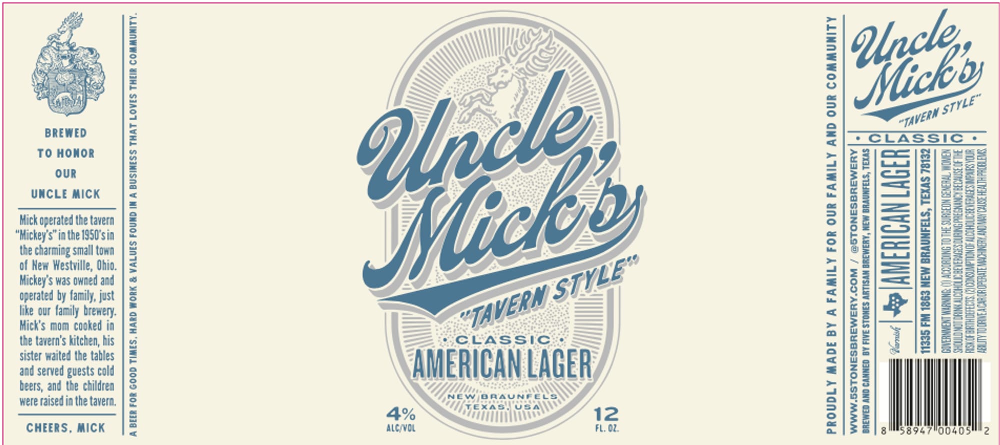 Uncle Mick’s Tavern Style American Lager by Stones Brewery - beer label