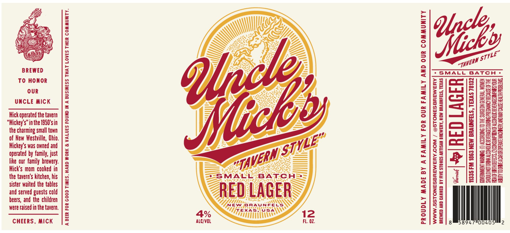 Uncle Nick’s Tavern Style Red Lager by Stones Brewing Company - beer label