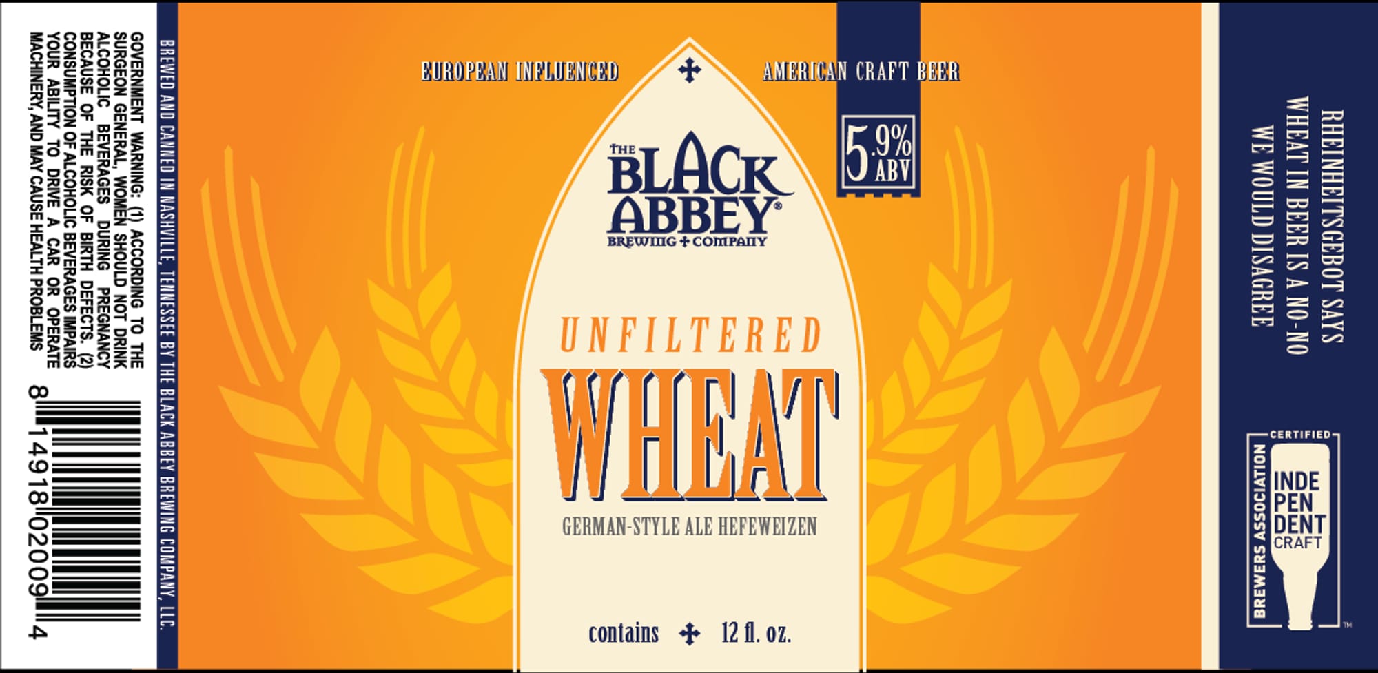 Unfiltered Wheat by The Black Abbey Brewing & Company - beer label