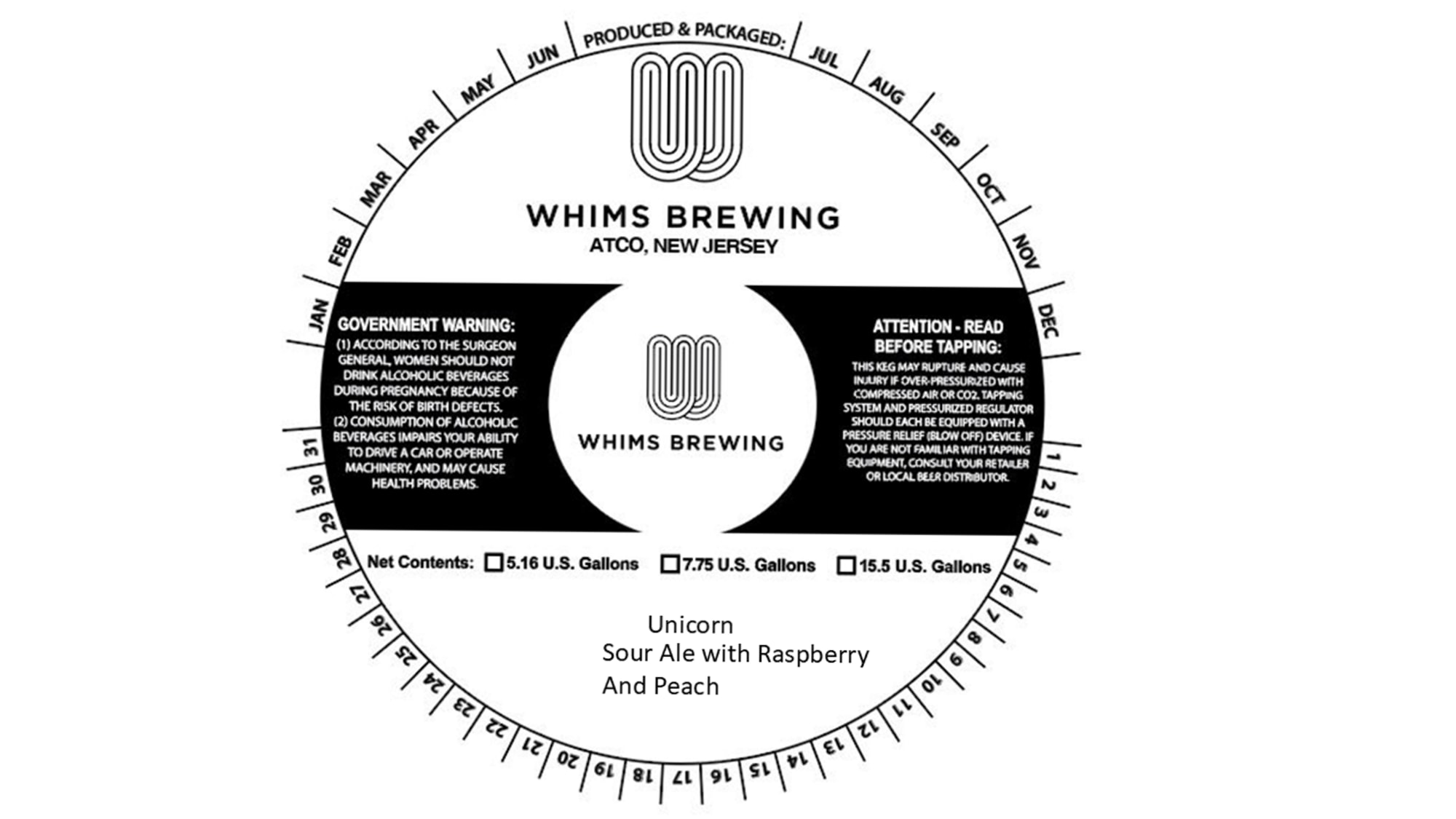 Unicorn Sour Ale with Raspberry and Peach by Whims Brewing - beer label