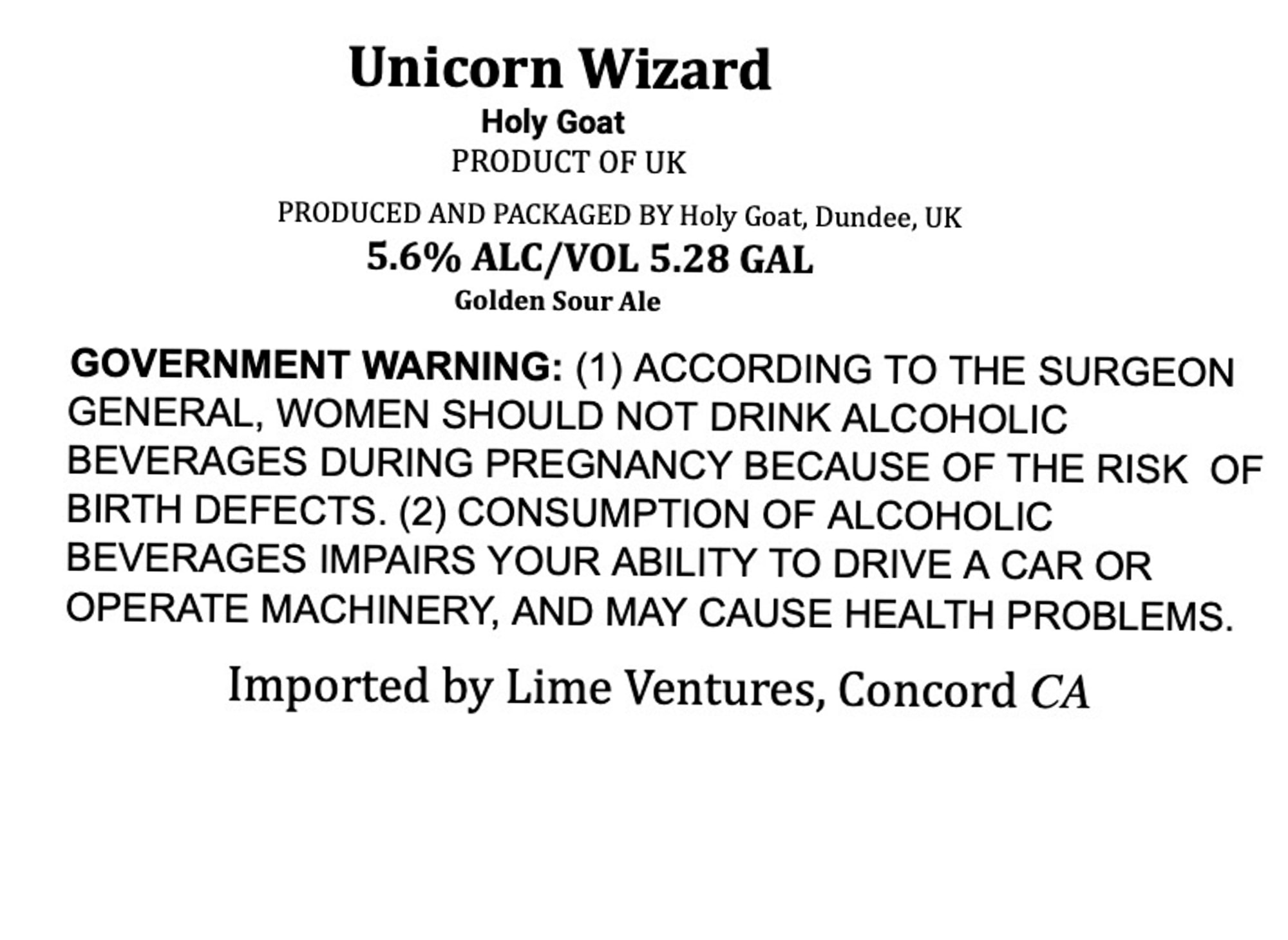 Unicorn Wizard by Holy Goat - beer label