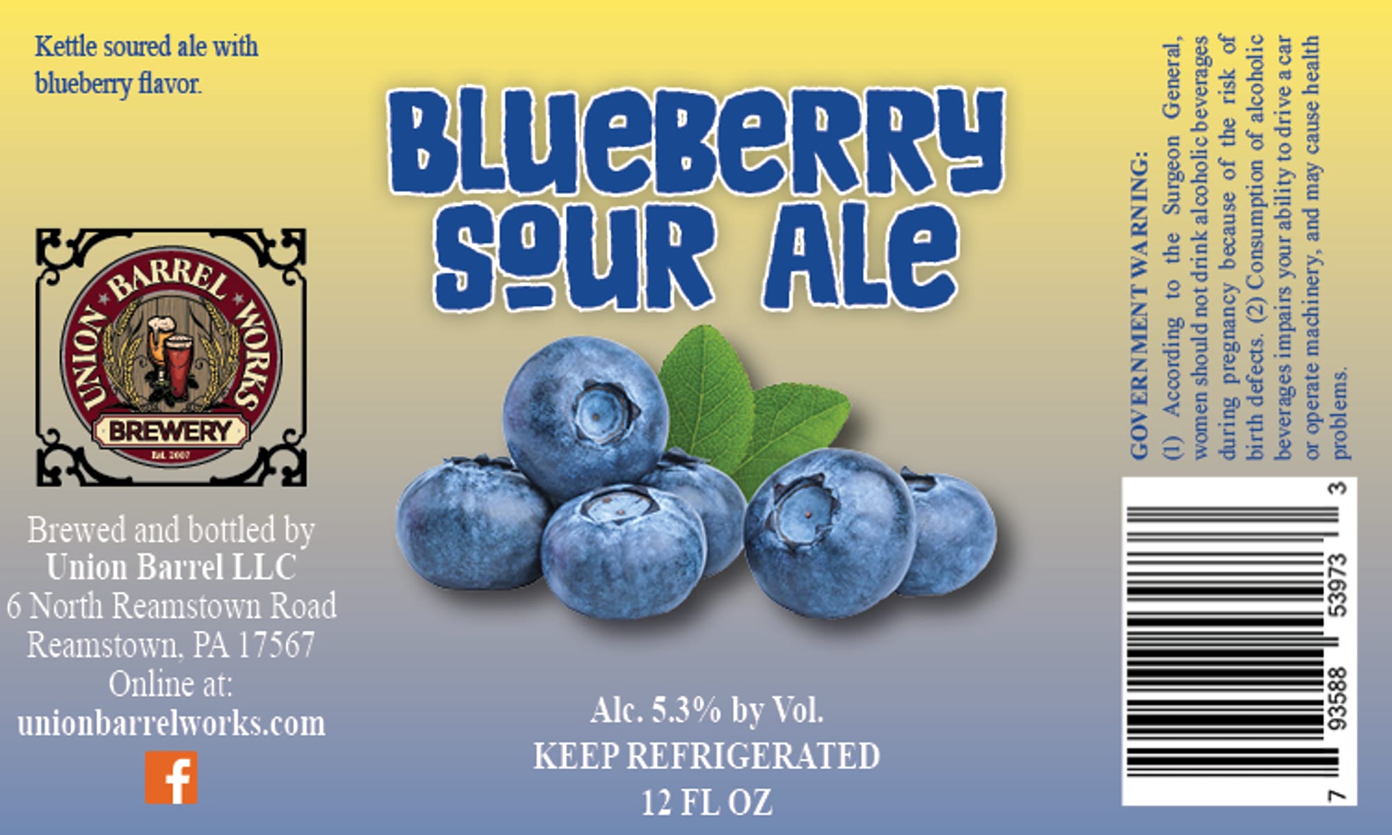 Blueberry Sour Ale by Union Barrel Brewing - beer label