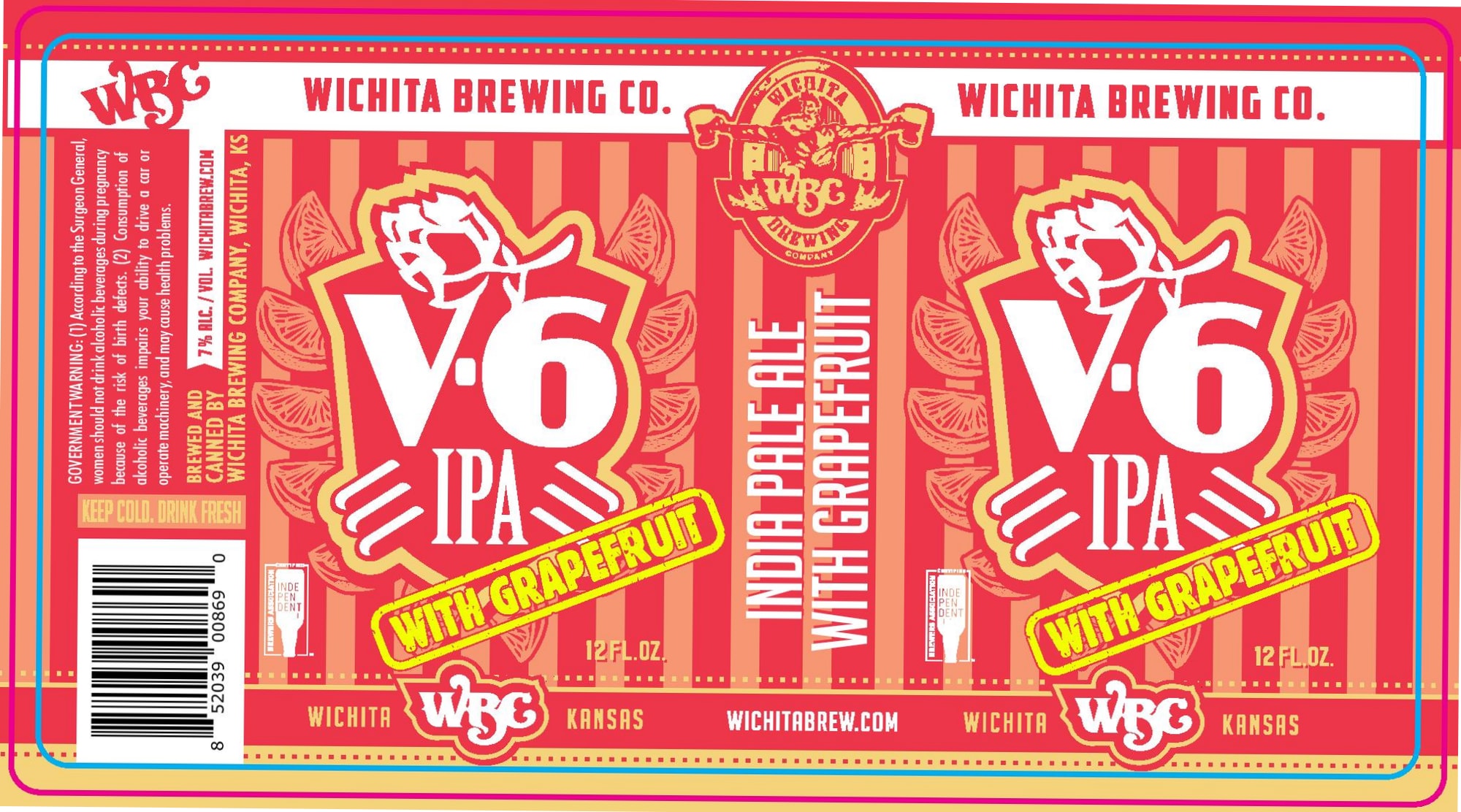 V6 IPA with Grapefruit by Wichita Brewing Co. - beer label