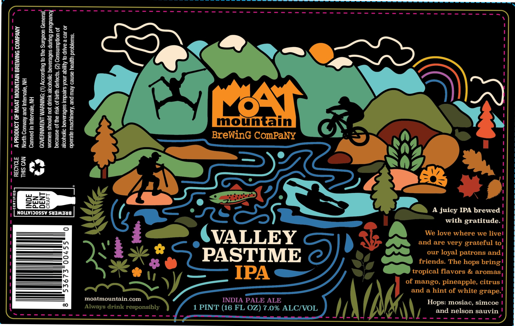 Valley Pastime IPA by Moat Mountain Brewing Company - beer label