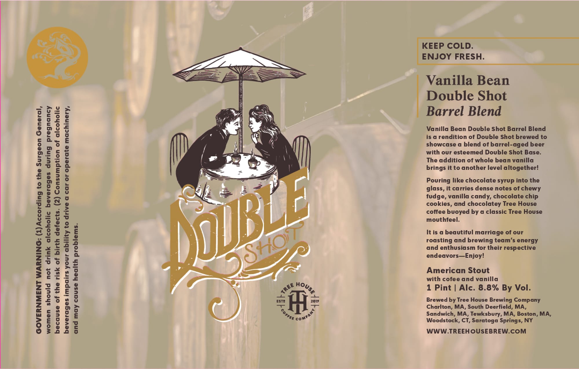 Vanilla Bean Double Shot Barrel Blend by Tree House Brewing Company - beer label