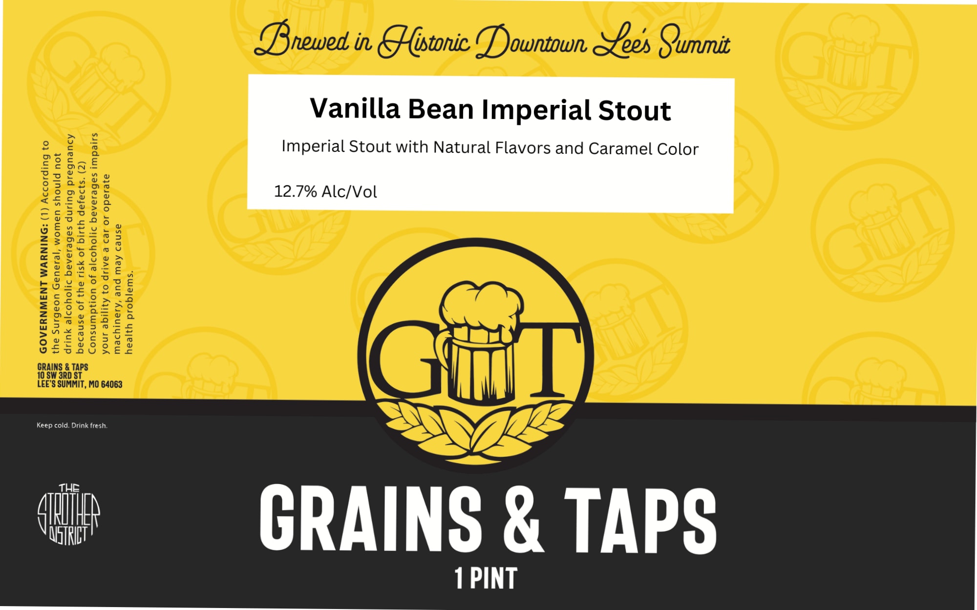 Vanilla Bean Imperial Stout by Grains & Taps - beer label
