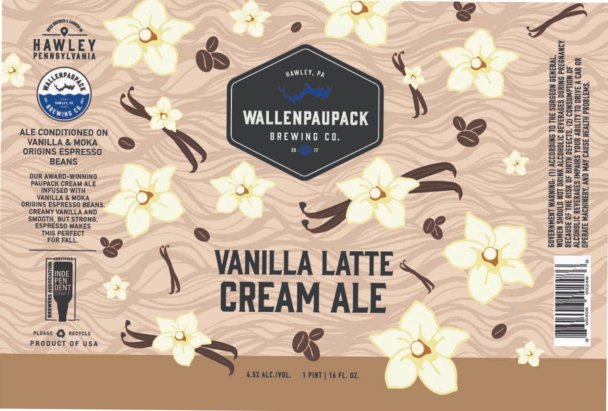 Vanilla Latte Cream Ale by Hawley Brewing Co. - beer label