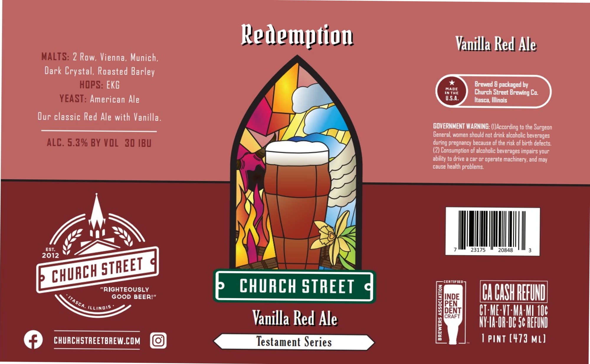 Vanilla Red Ale by Church Street Brewing Co. - beer label
