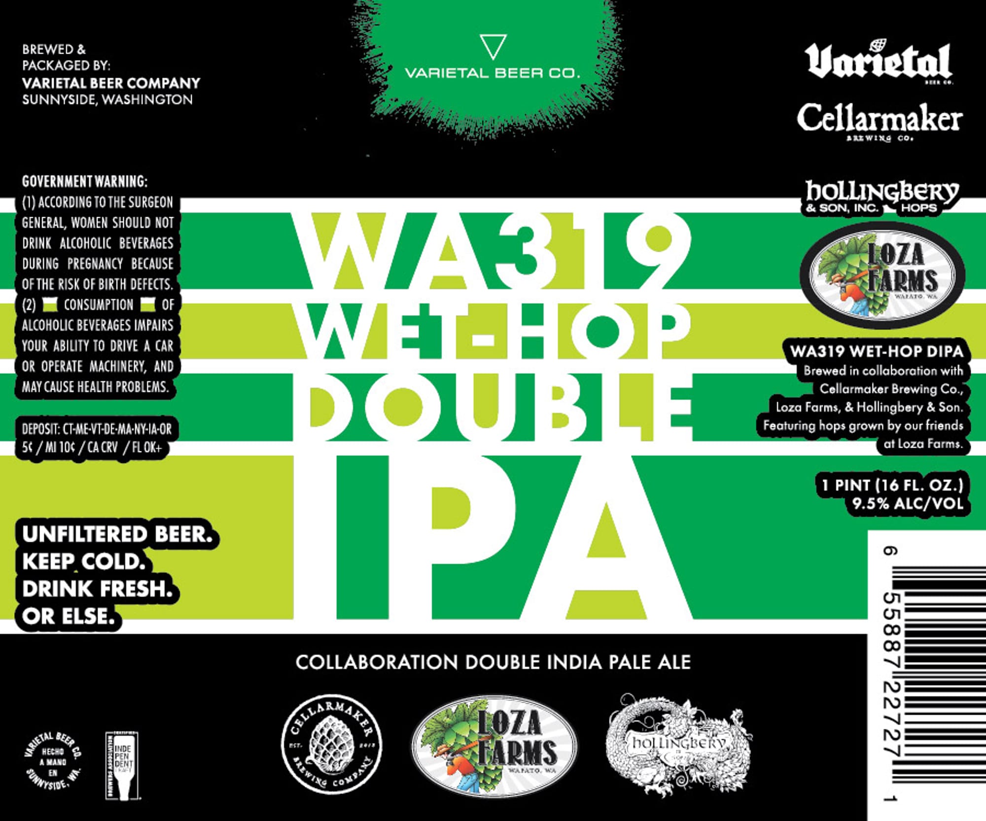 WA319 Wet-Hop Double IPA by Varietal Beer Co. - beer label