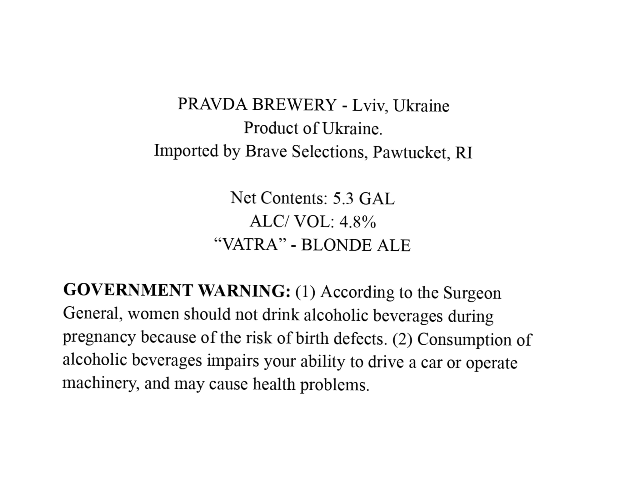 Vatra Blonde Ale by Pravda Brewery - beer label