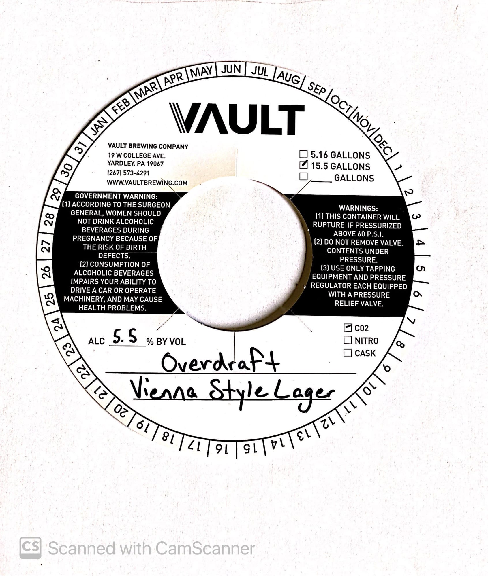 Overdraft by Vault Brewing Company - beer label