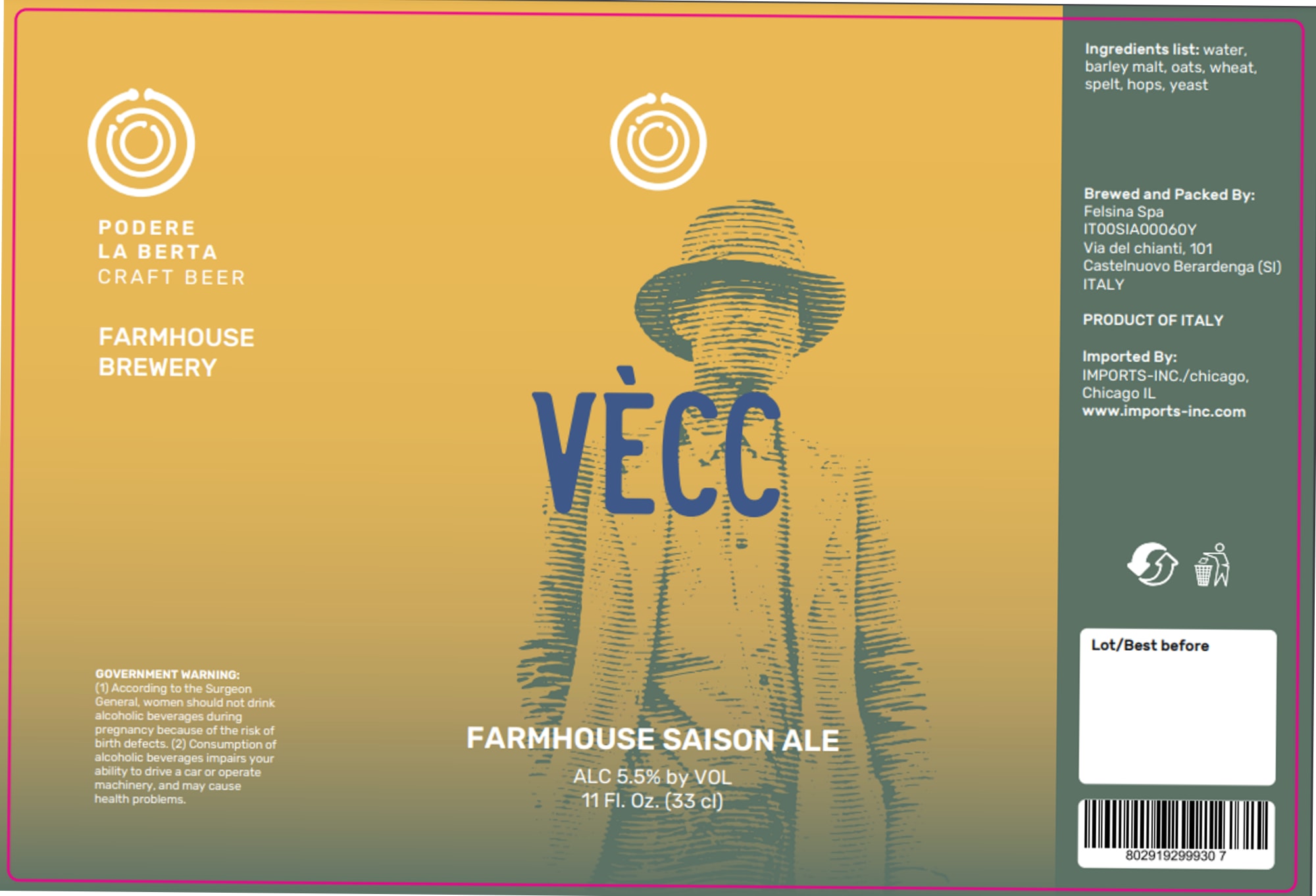 Vecchio by Podere La Berta - beer label