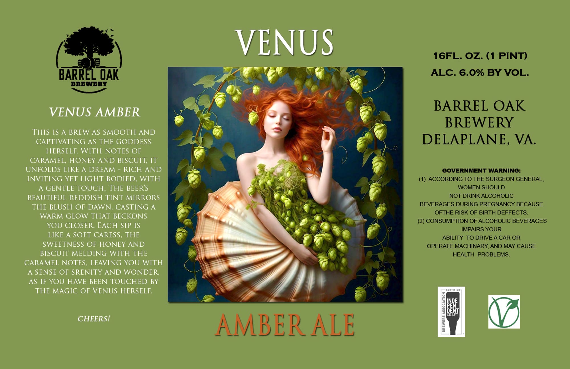 Venus Amber Ale by Barrel Oak Brewery - beer label